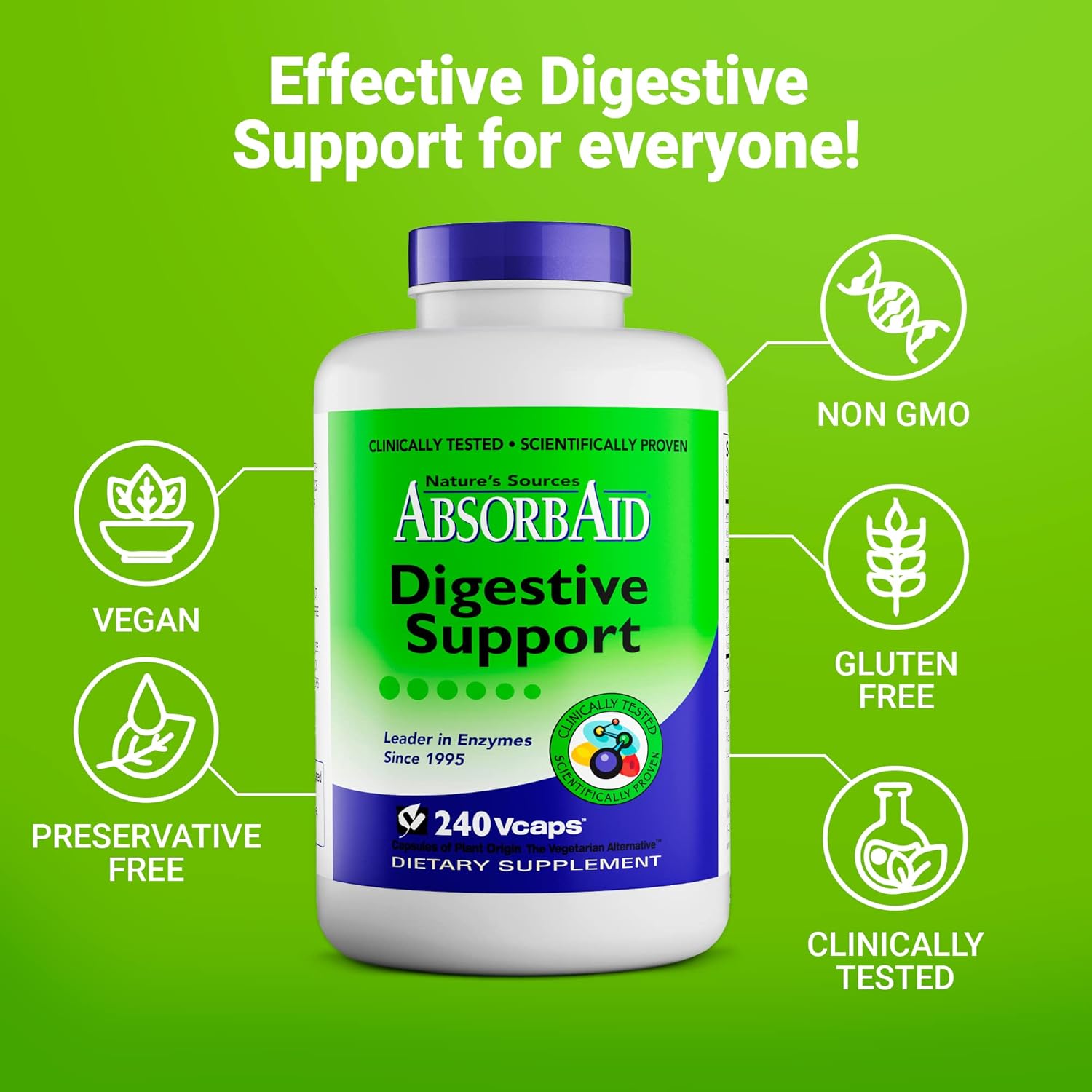 AbsorbAid Enzimas digestivas 240 vCaps, probado para aumentar la absorción de nutrientes vitales hasta en un 71%