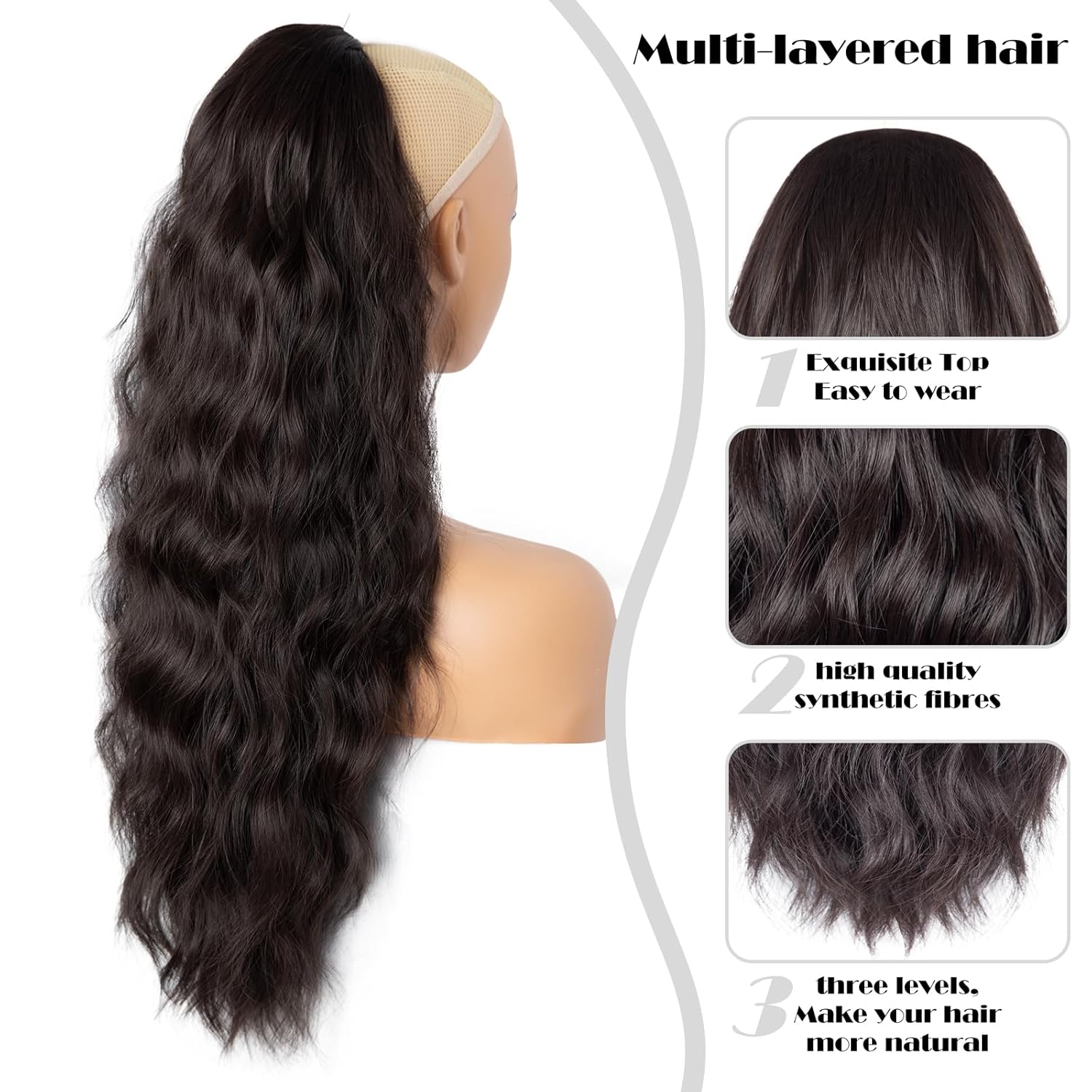 Cola de caballo con cordón para mujer, extensión de cola de caballo de 26 pulgadas de largo, extensiones de cabello sintético suave, extensión de