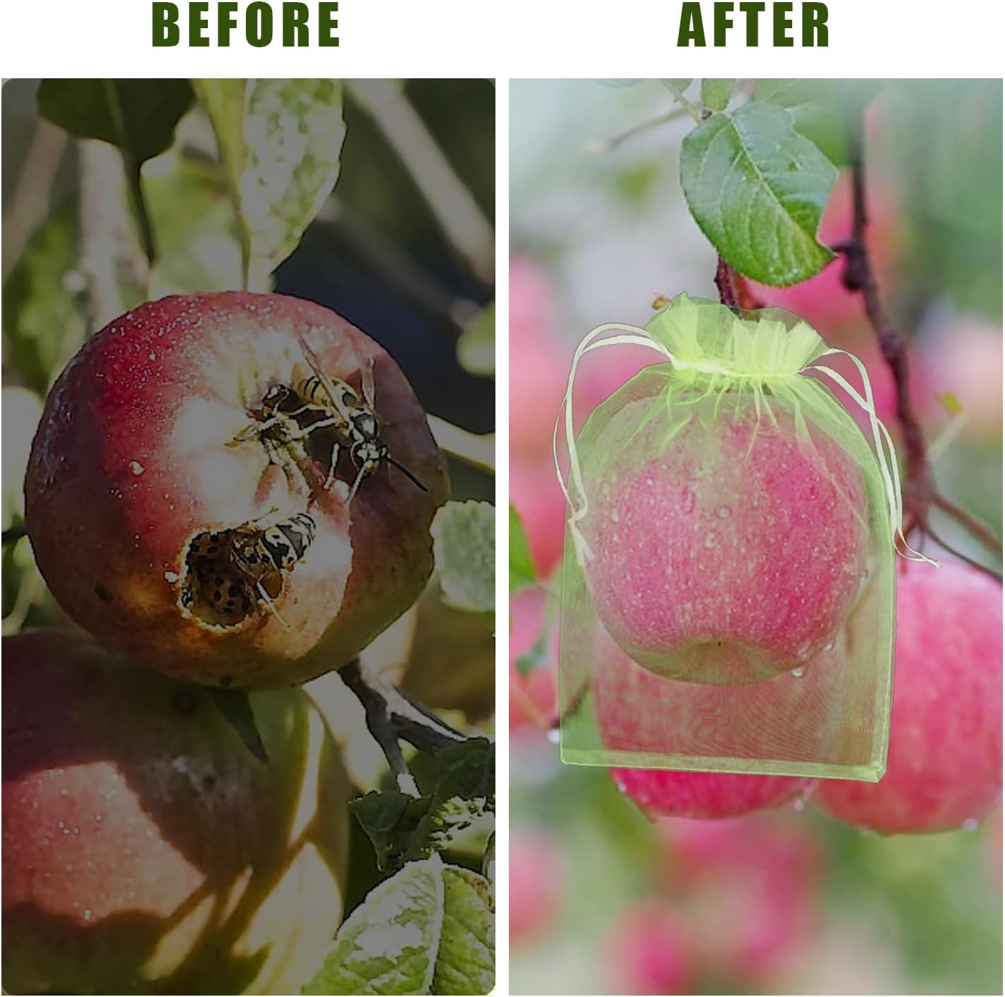 50 bolsas de protección de frutas, 8 x 12 pulgadas, bolsas de red de frutas con cordón de malla para jardín, reutilizables, para plantas de frutas,