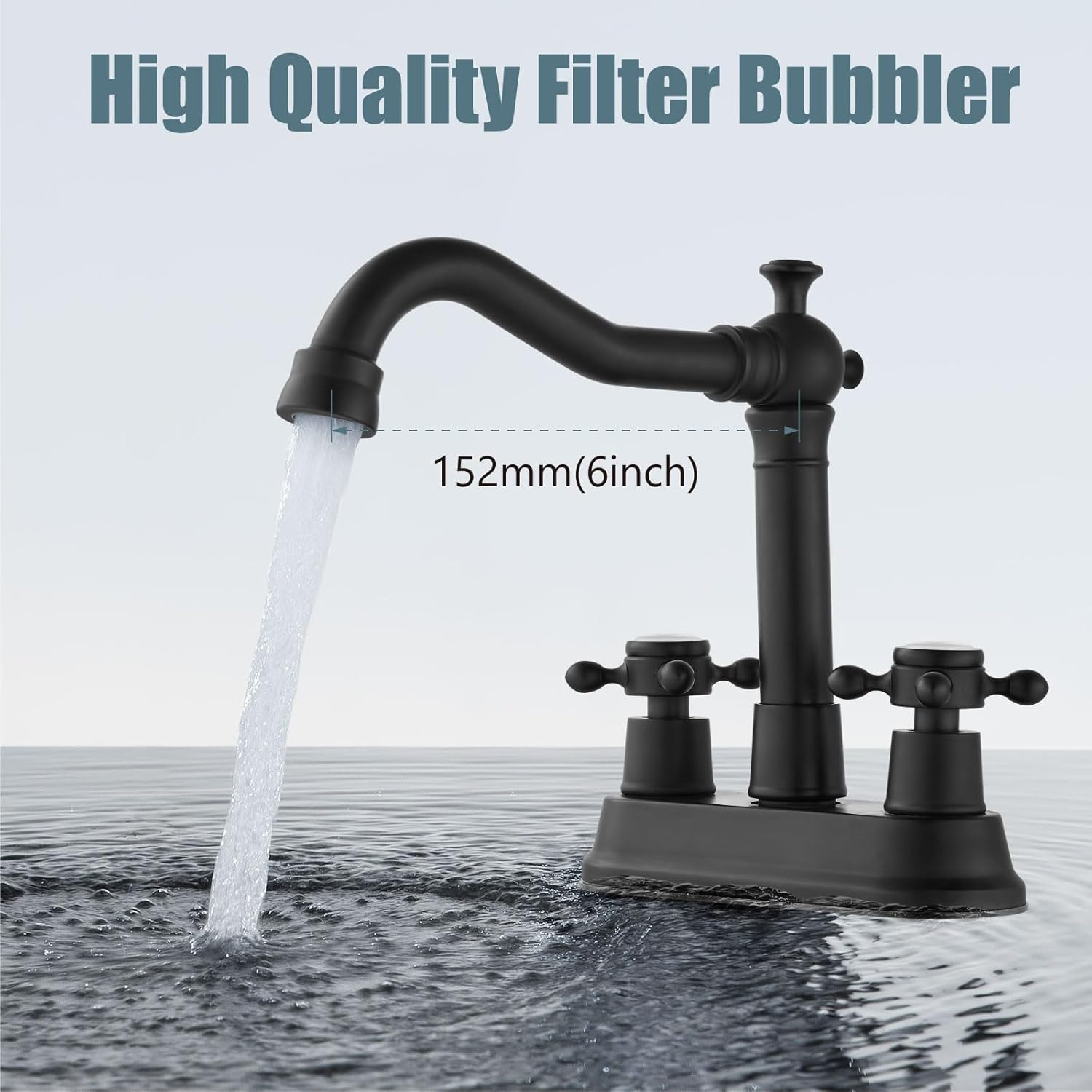 Aolemi Grifo de lavabo de baño negro mate con 2 asas cruzadas de 4 pulgadas, grifo mezclador de lavabo para lavabo de baño, utilidad para lavabo, 3