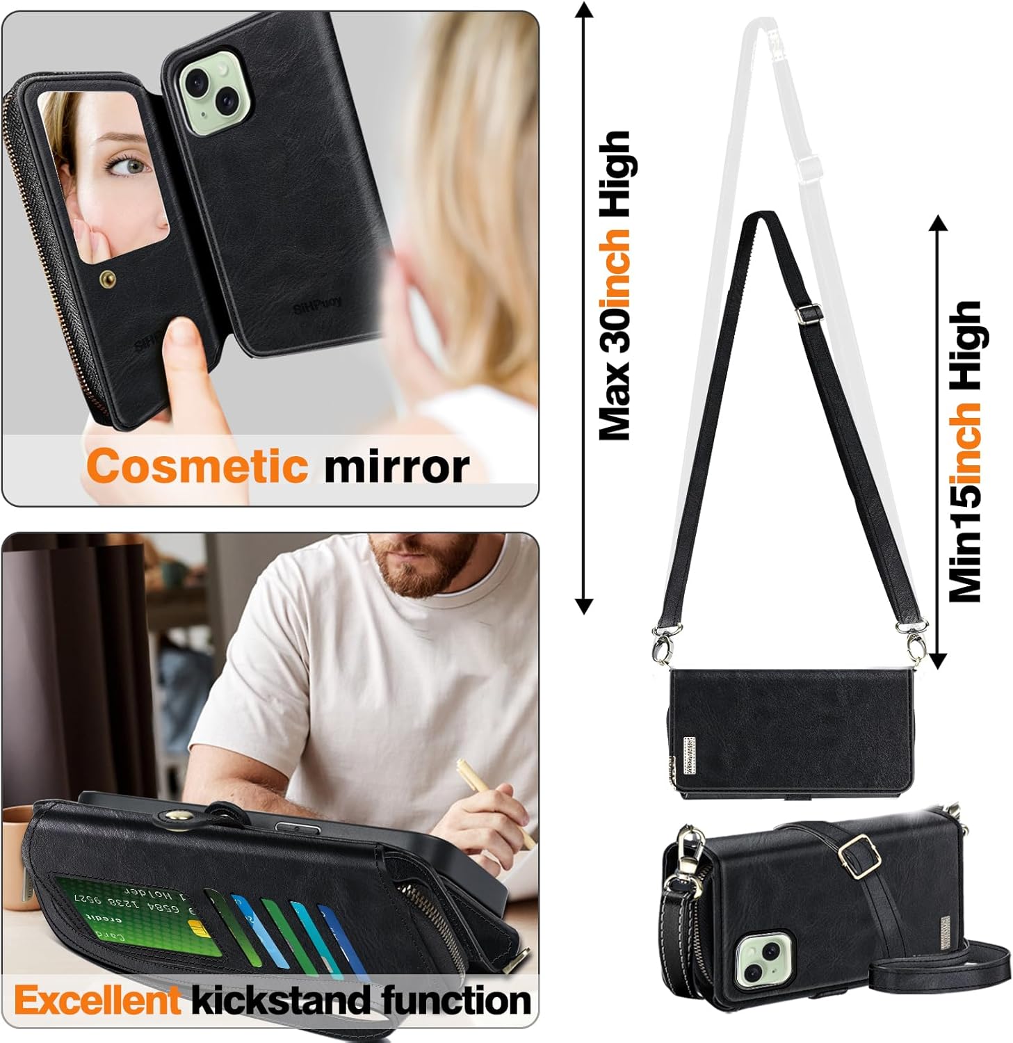 Funda de cuero para Apple iPhone 15 Plus con soporte para tarjetas, accesorios de teléfono para mujeres, hombres y mujeres, paquete de 2 protectores