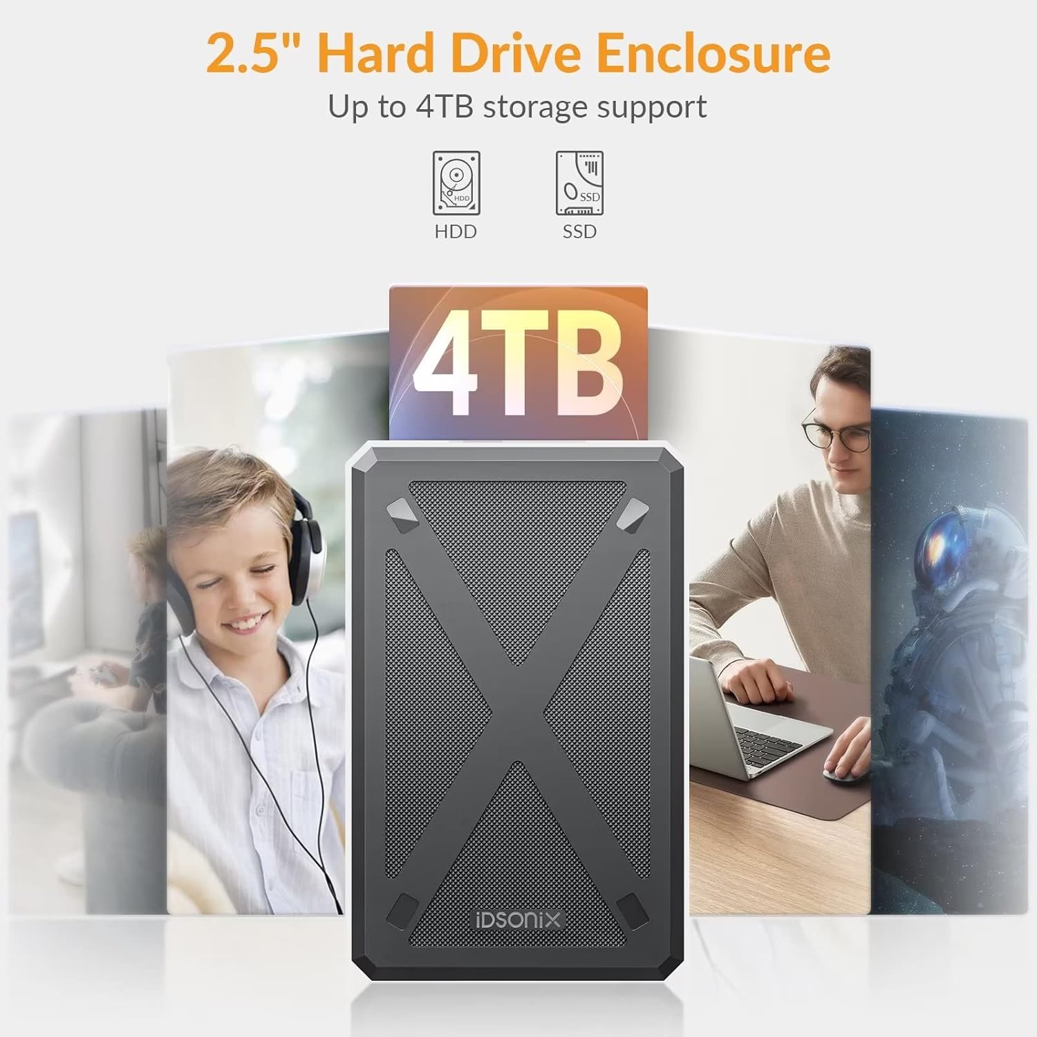 iDsonix – Carcasa para disco duro de 2.5 pulgadas, 6Gbps USB 3.1 a SATA III sin herramientas, para disco duro externo de 0.276 in0.374 in 2.5″ HDD