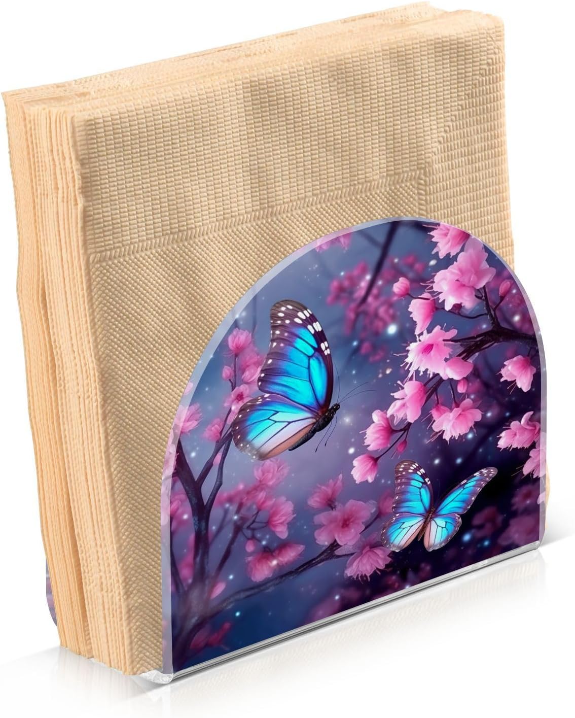 Servilletero de flores de mariposa para mesa, acrílico vertical antideslizante, dispensador de papel de seda independiente para cocina, restaurante,