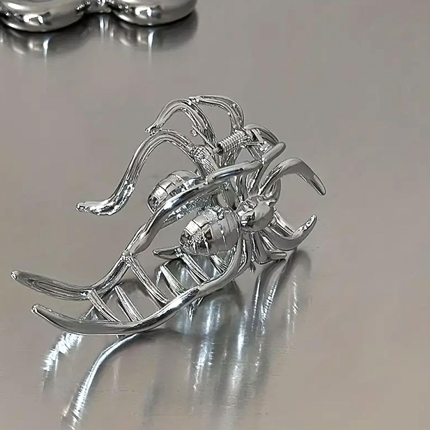 Pinzas de metal para el cabello, pinzas de aleación para el cabello, 1 pinza de metal de araña plateada para el cabello estilo punk y Y2K (araña