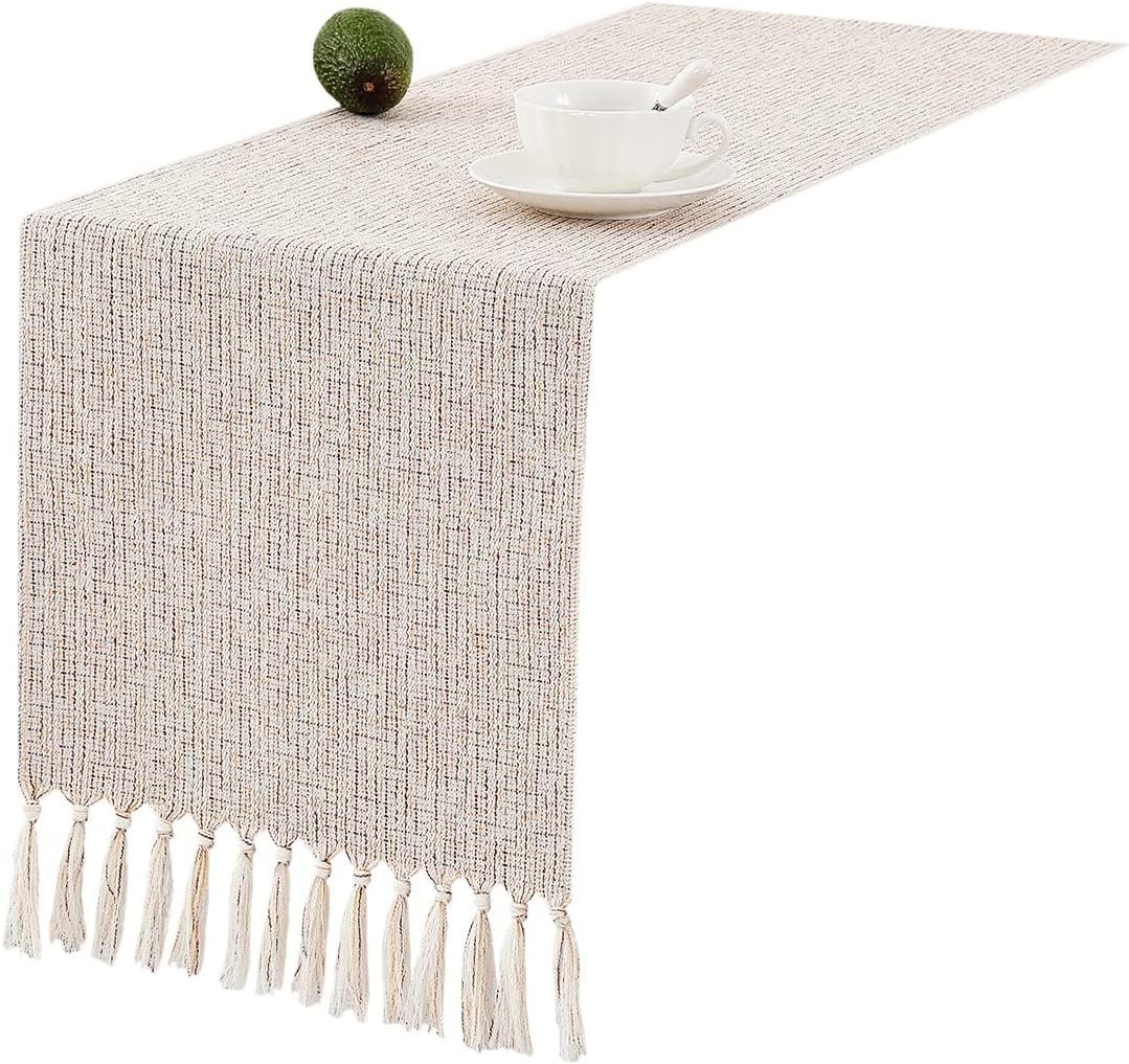 Camino de mesa rústico de estilo granja, lino de arpillera gruesa y bohemio, lavable de 108 pulgadas de largo para decoración de comedor, tocador,