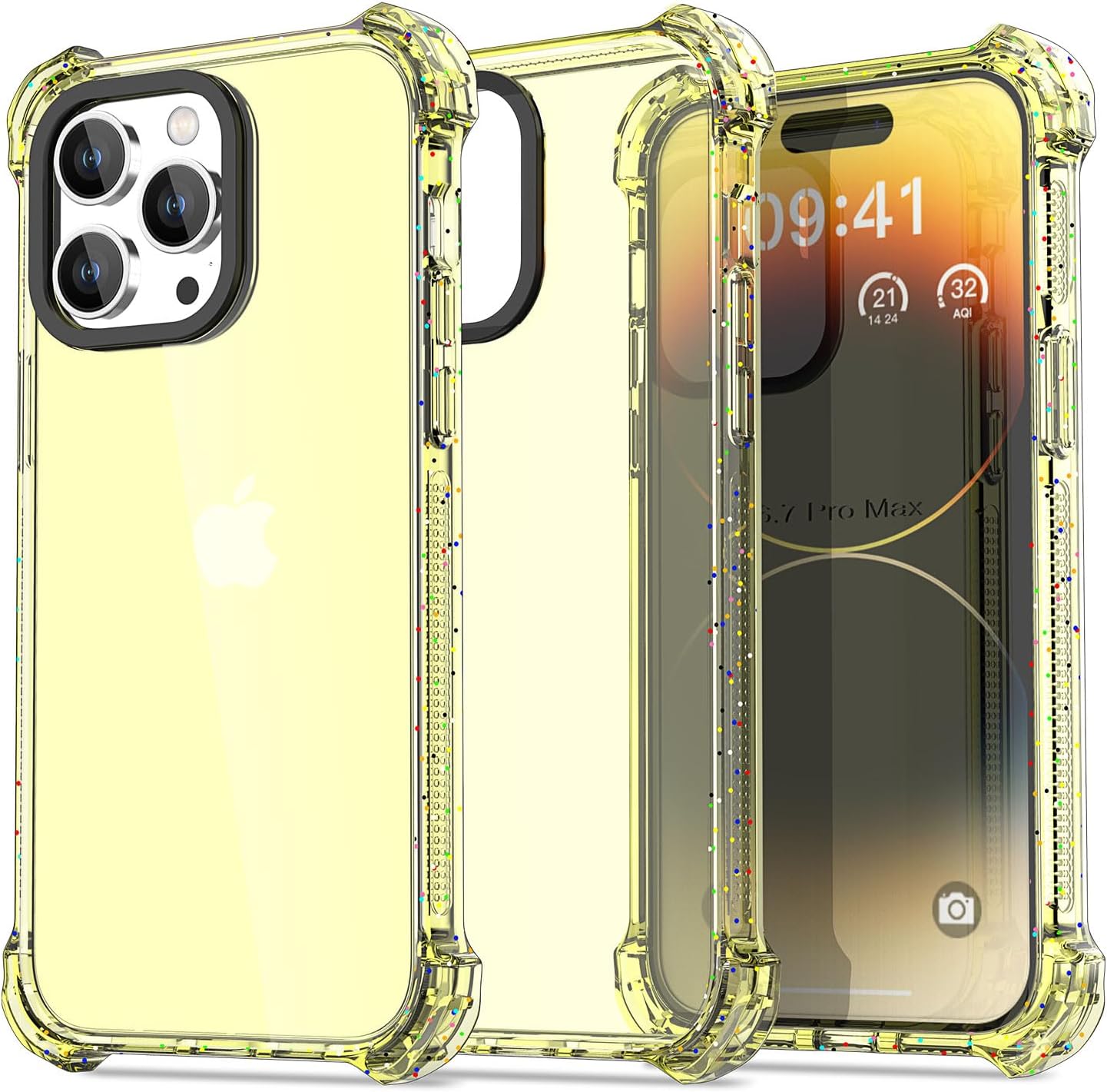 AICase Funda Bounce compatible con iPhone 14 Pro Max, color amarillo transparente, impacto, a prueba de golpes, linda funda protectora para teléfono