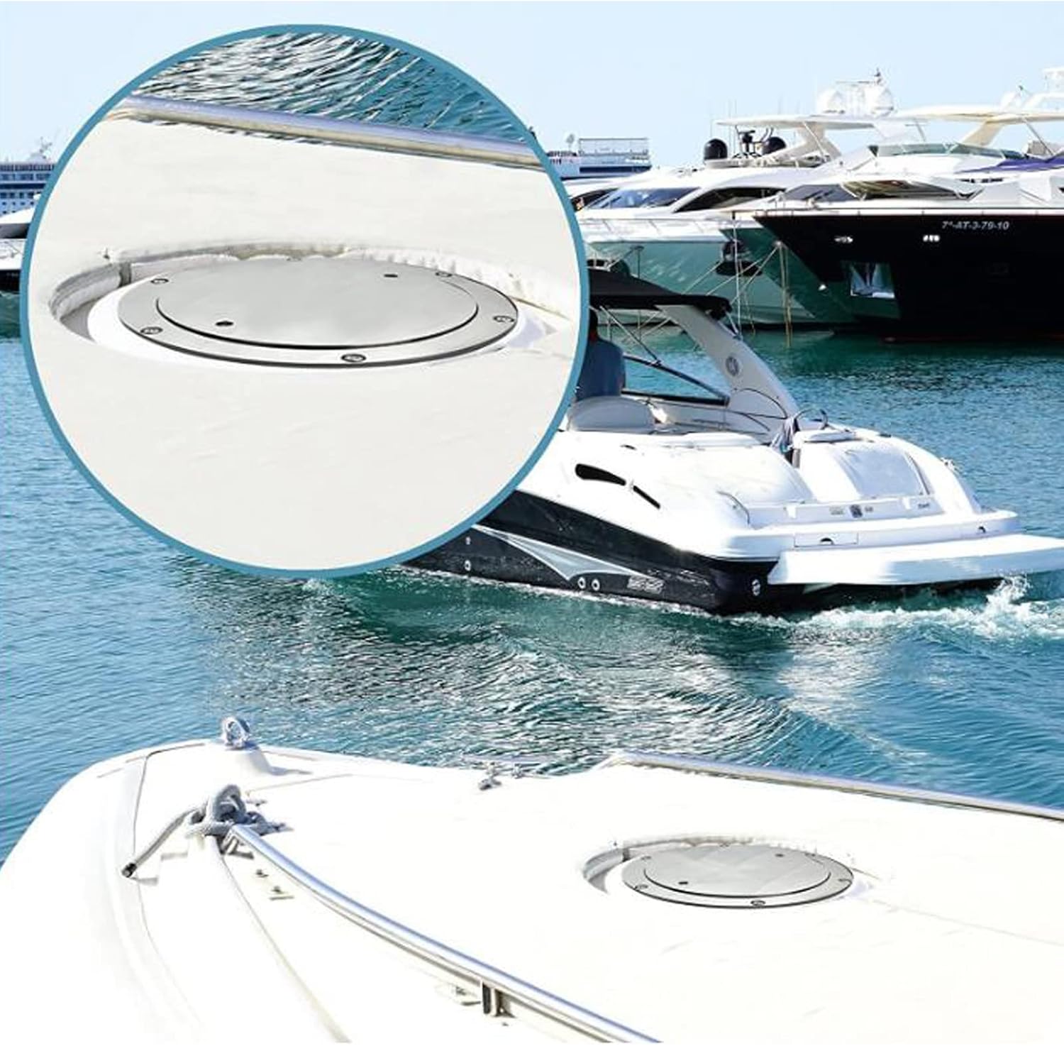 Escotilla de barco de 5 pulgadas 316 de acero inoxidable redonda antideslizante 2 ojos placa de cubierta de escotilla de inspección con cubierta