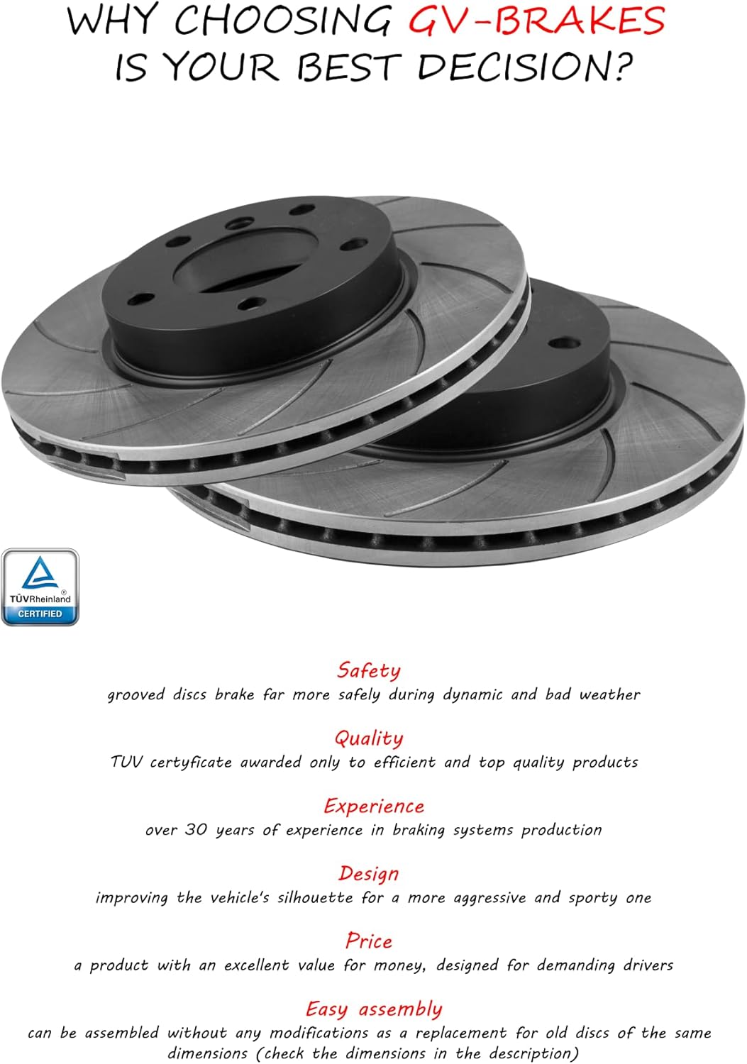 Grooves GT Sport – Rotores de disco de freno compatibles con HONDA FR-V BE MINIVAN 2004 2005 2006 2007 2008 2009-0827GVS – Delantero – ventilado –