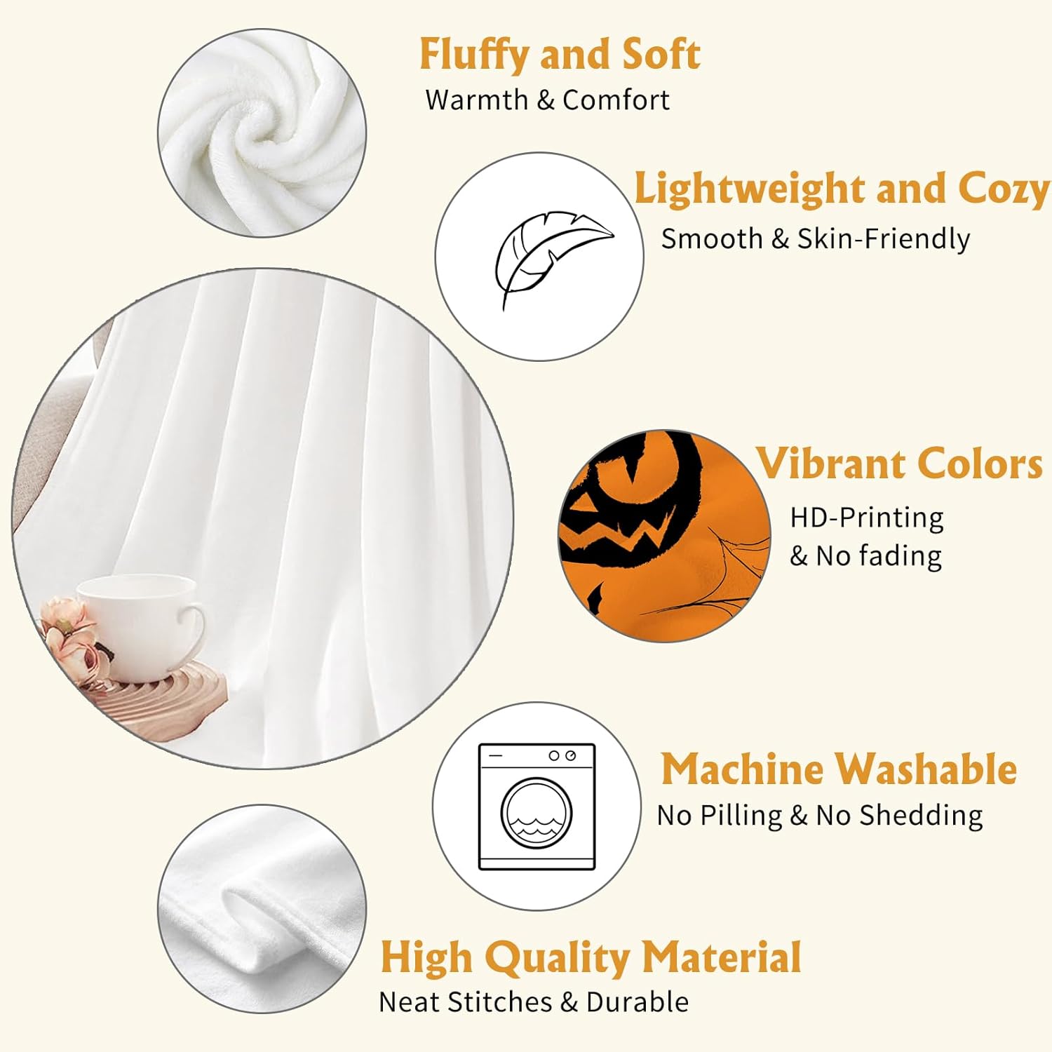 YeeJu Manta de Halloween tamaño individual, color naranja, espeluznante calabazas, para sofá, cama, para exteriores, para Halloween, acogedora,