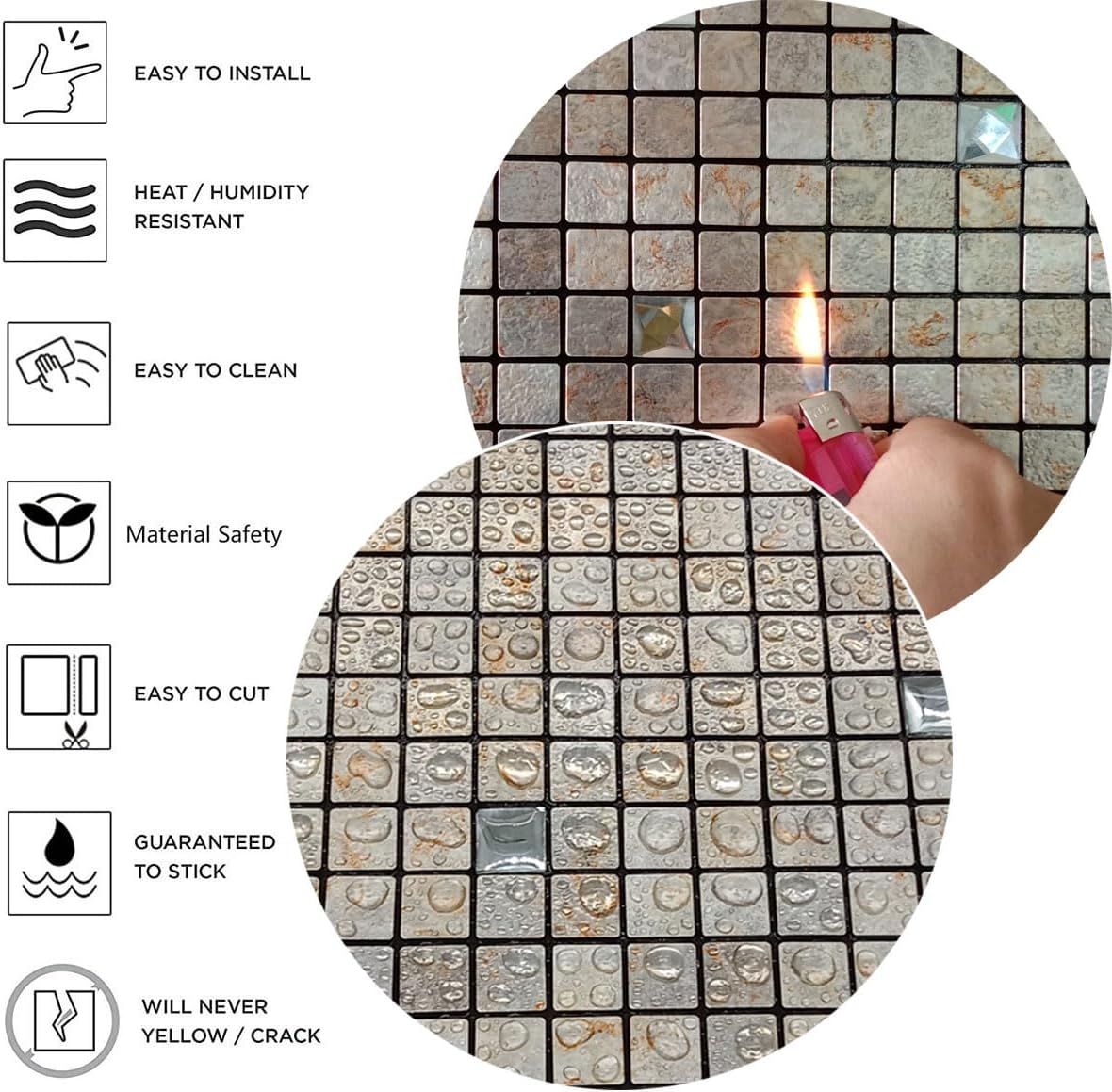 XUANINY Azulejos de protección contra salpicaduras para cocina, baño, chimenea, mosaico de aluminio metálico autoadhesivo (12 x 12 pulgadas) (10