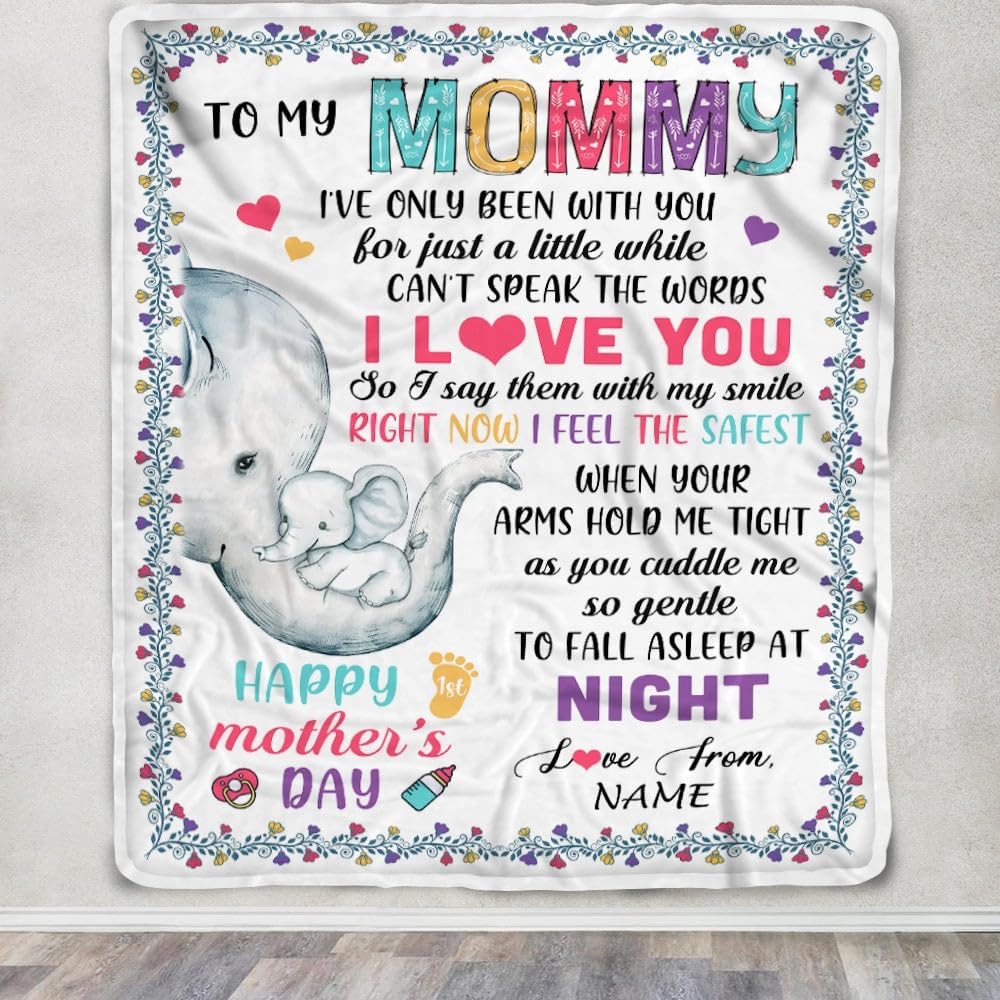 Manta de forro polar personalizada con texto en inglés To My Mom, First Time Mom, elefante, feliz día de la madre, cumpleaños, Navidad (30 x 40