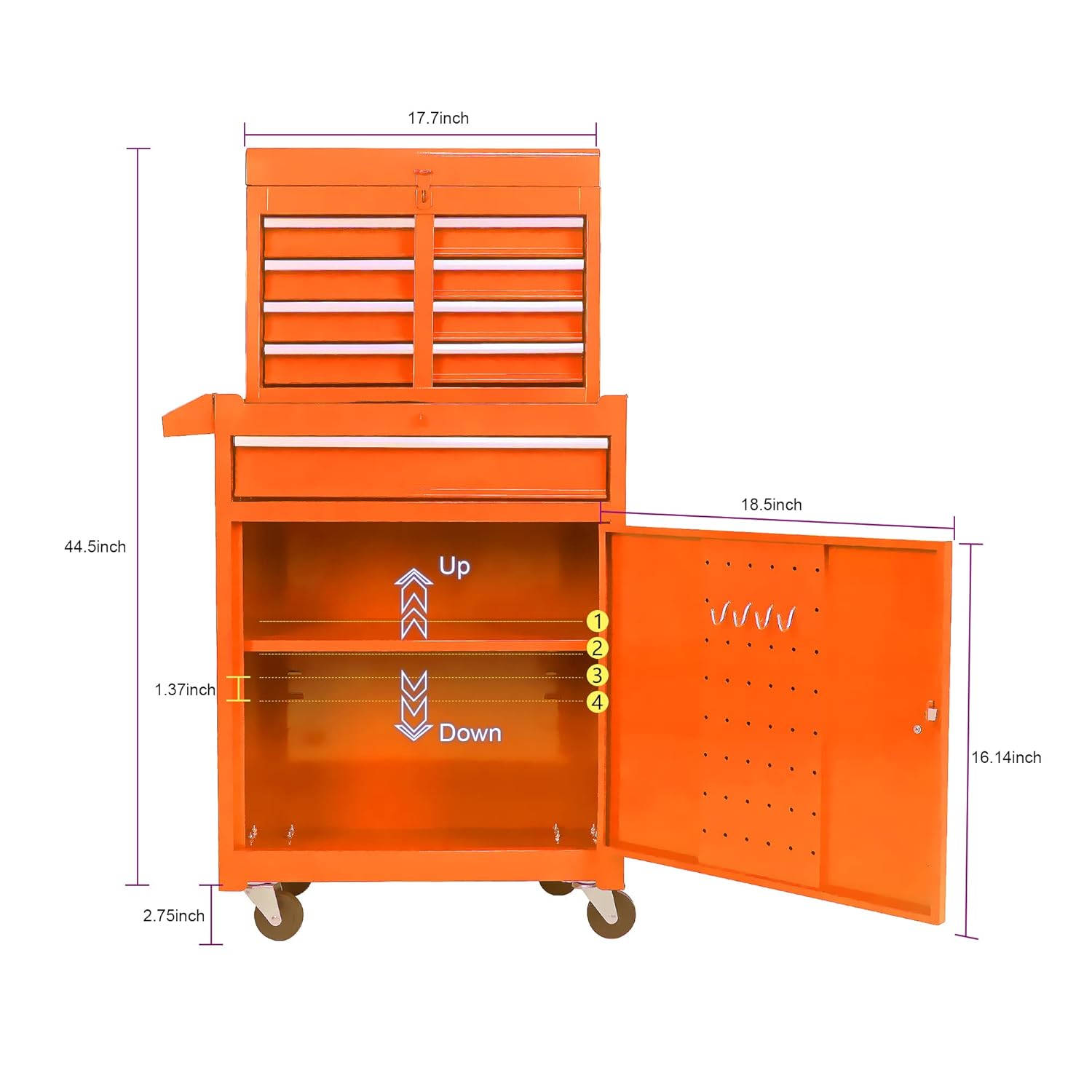 Voohek Ruedas enrollables combinadas, cajón desmontable con armario de almacenamiento para patio trasero de garaje, naranja # A