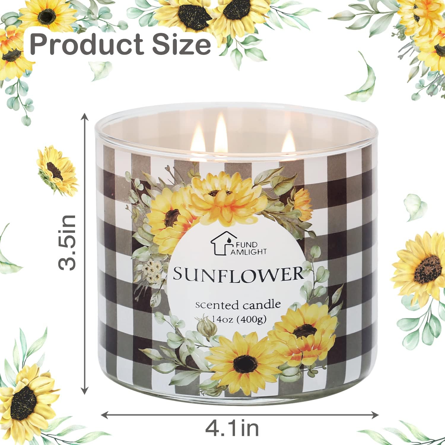 Vela perfumada de girasol, vela grande de 3 mechas, 14 onzas