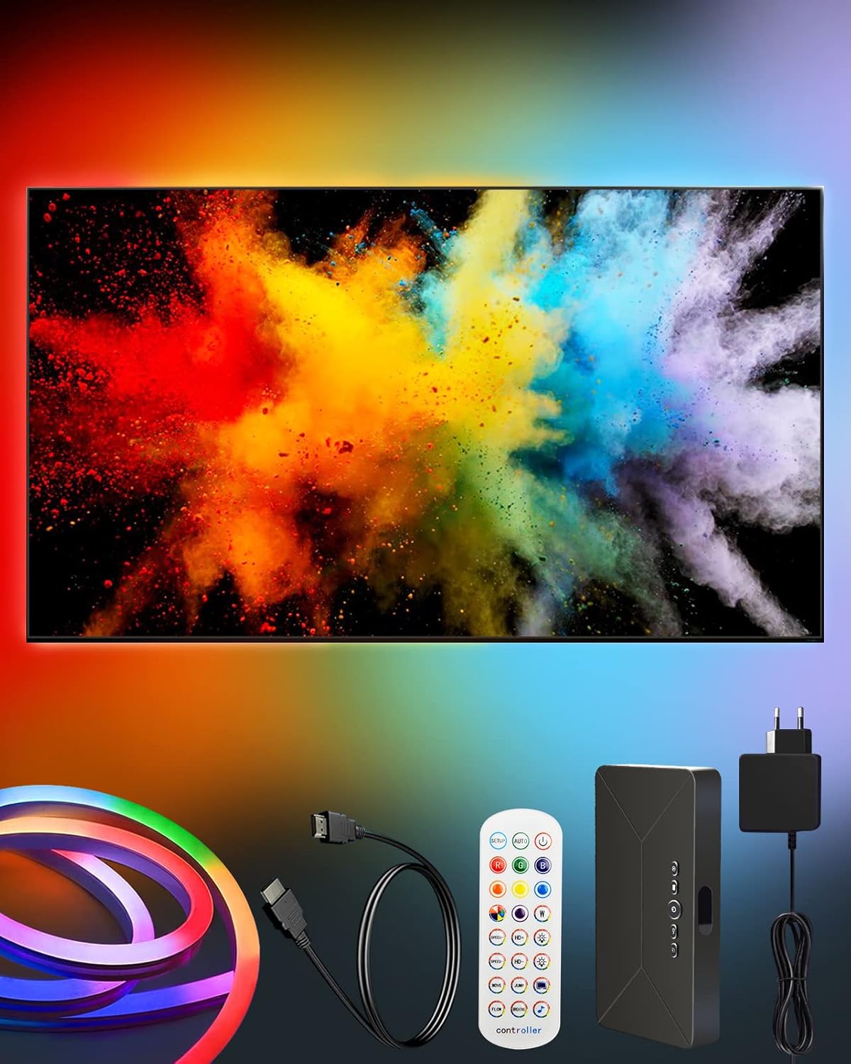 TOLOYE Retroiluminación LED para TV con caja de sincronización HDMI, retroiluminación de TV RGBIC para televisores de 55 a 70 pulgadas, PC, TV de