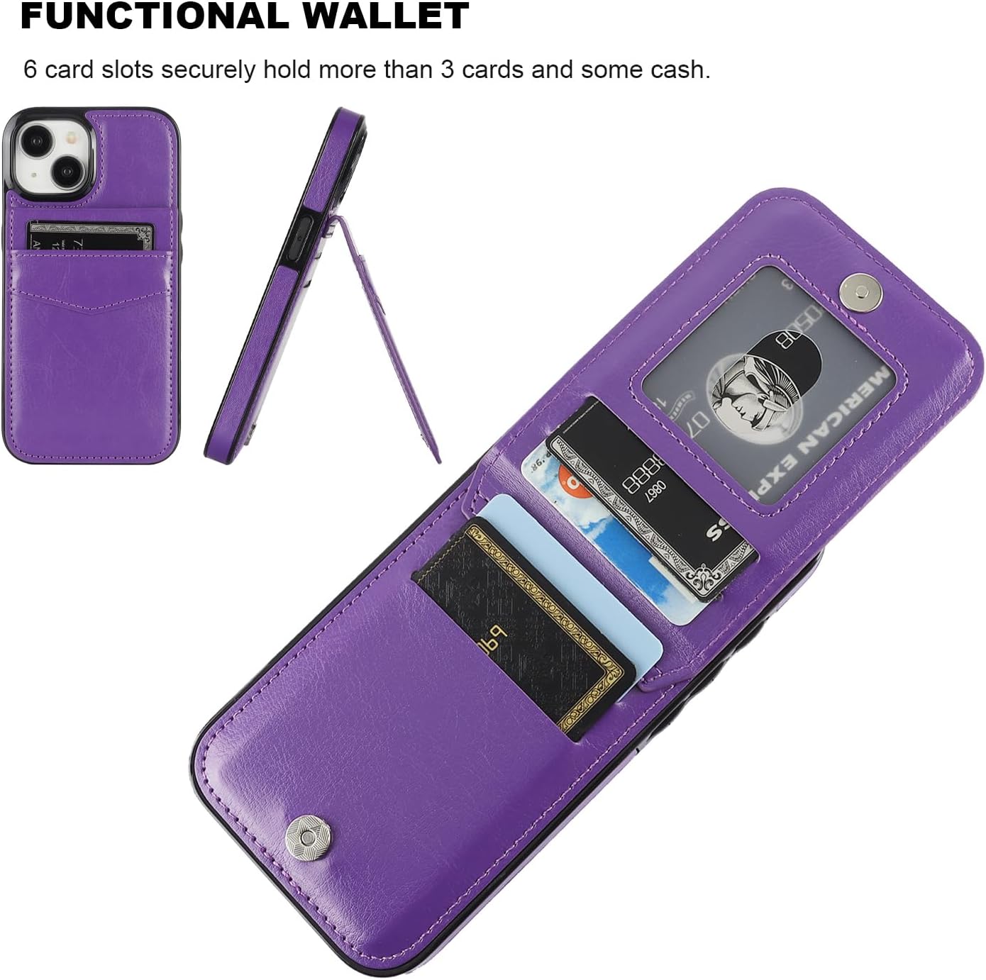 KIHUWEY Funda compatible con iPhone 15 con soporte para tarjeta de crédito, cierre magnético de cuero de alta calidad, función atril, funda