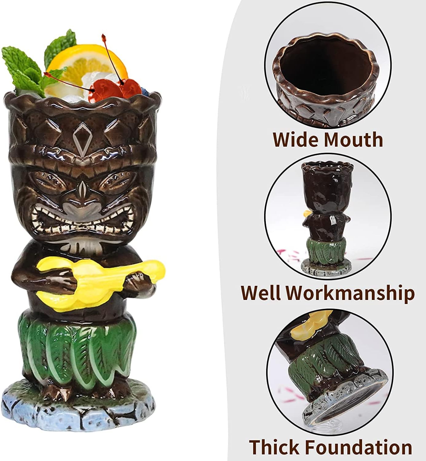 SuproBarware Tiki – Juego de tazas de cóctel de 10.1 fl oz, coloridas tazas de cóctel de cerámica, decoración hawaiana para fiestas exóticas