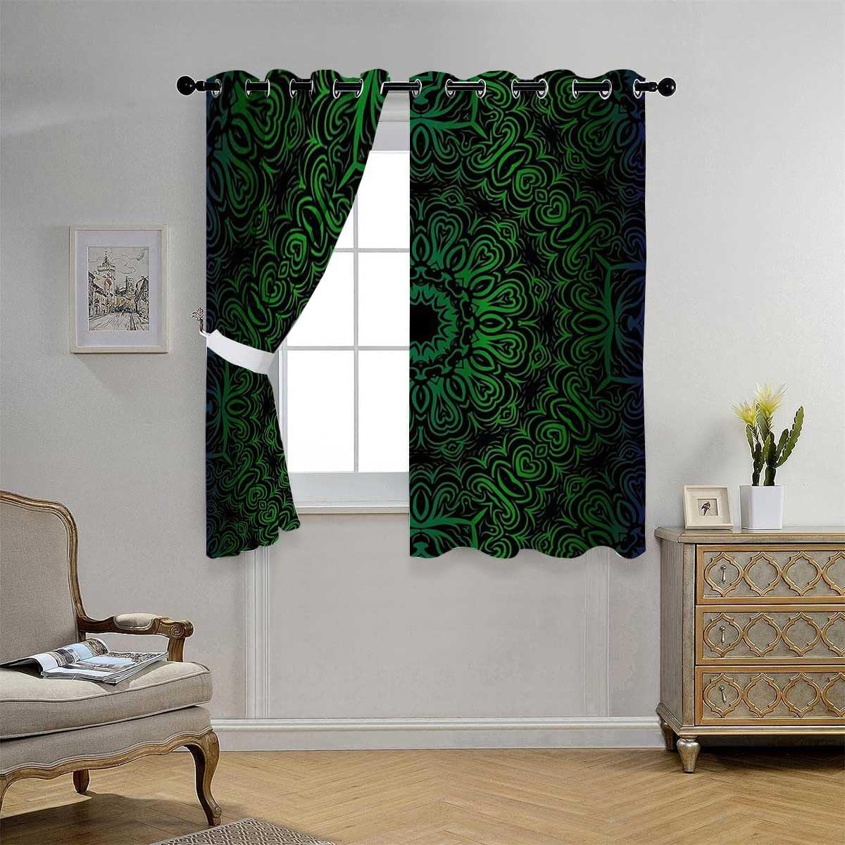 YANFENQI Cortinas para Habitacion – Cortinas para Habitacion – Cortinas de tapiz con diseño geométrico de acordeón negro, fondo oscuro, 55 pulgadas