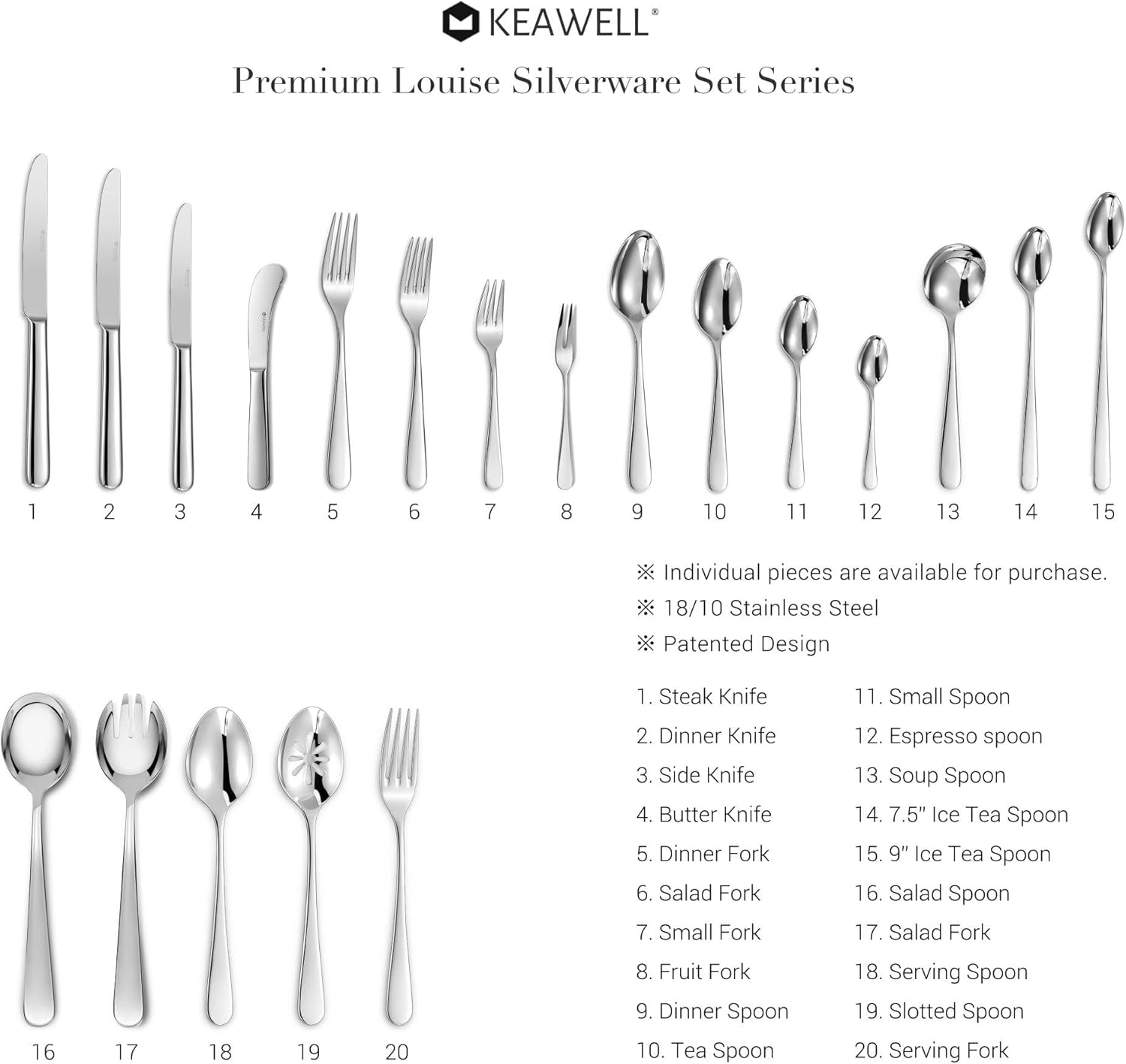 KEAWELL Louise – Juego de cucharas de servir de 9 pulgadas, acero inoxidable 1810, que une elegancia y durabilidad, exquisitos utensilios para