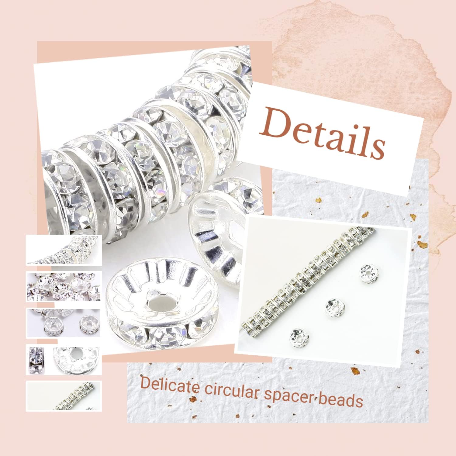 1200 cuentas espaciadoras redondas de 0.315 pulgadas, cuentas de cristal, cuentas de diamantes de imitación, dijes para hacer joyas, collares y