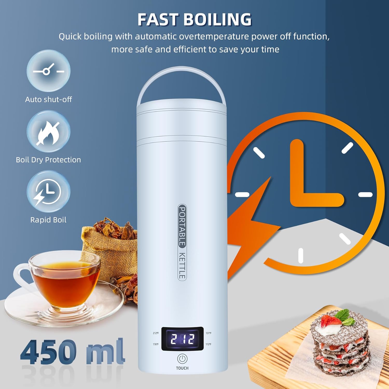 Hervidor eléctrico de viaje, portátil, pequeño, hervidor de agua, calentador de agua con 4 controles de temperatura, acero inoxidable 304 con