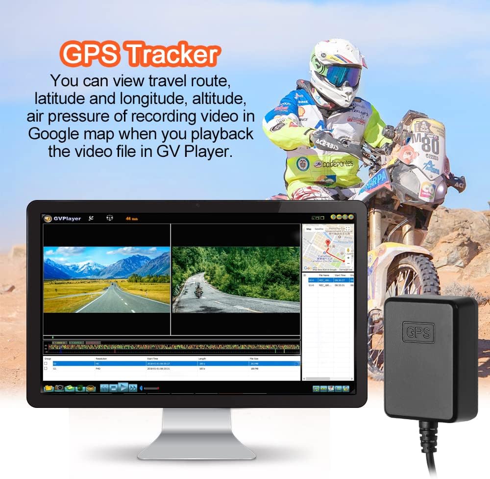 VSYSTO Cámara WiFi para salpicadero de motocicleta, sensores de presión de neumáticos, pantalla de 4 pulgadas, WDR HD 1080P, lente ojo de pez gran