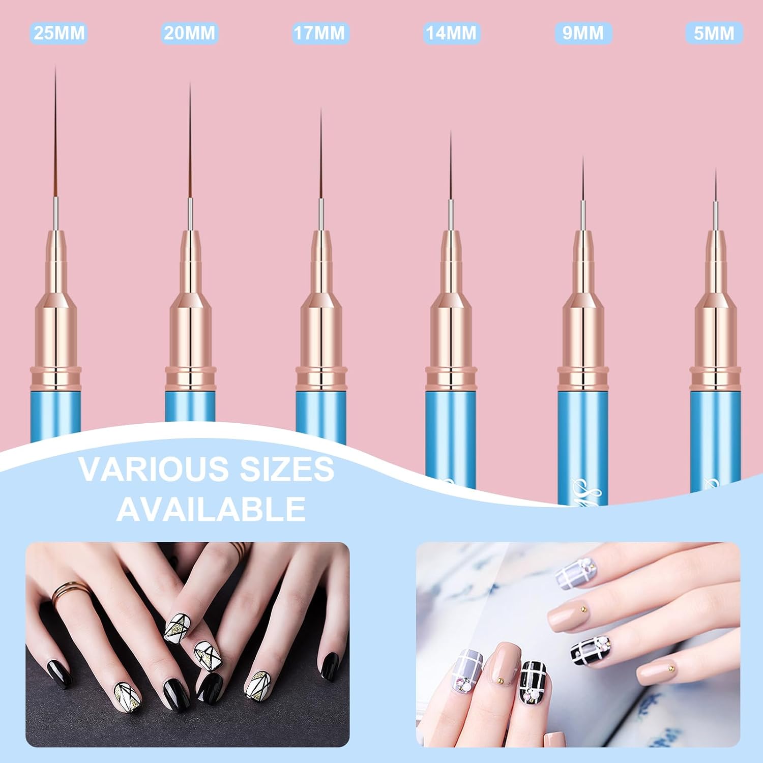 Shince Chance – Juego de pinceles para arte de uñas, 6 pinceles de diseño de uñas para esmalte de gel, dibujo fino, pequeños detalles, pintura de
