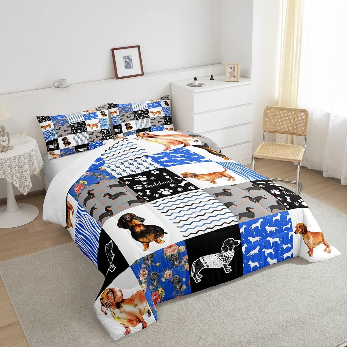 Erosebridal Edredón con temática de perro, tamaño individual, juego de ropa de cama de perro salchicha para adolescentes, jóvenes y adultos, edredón