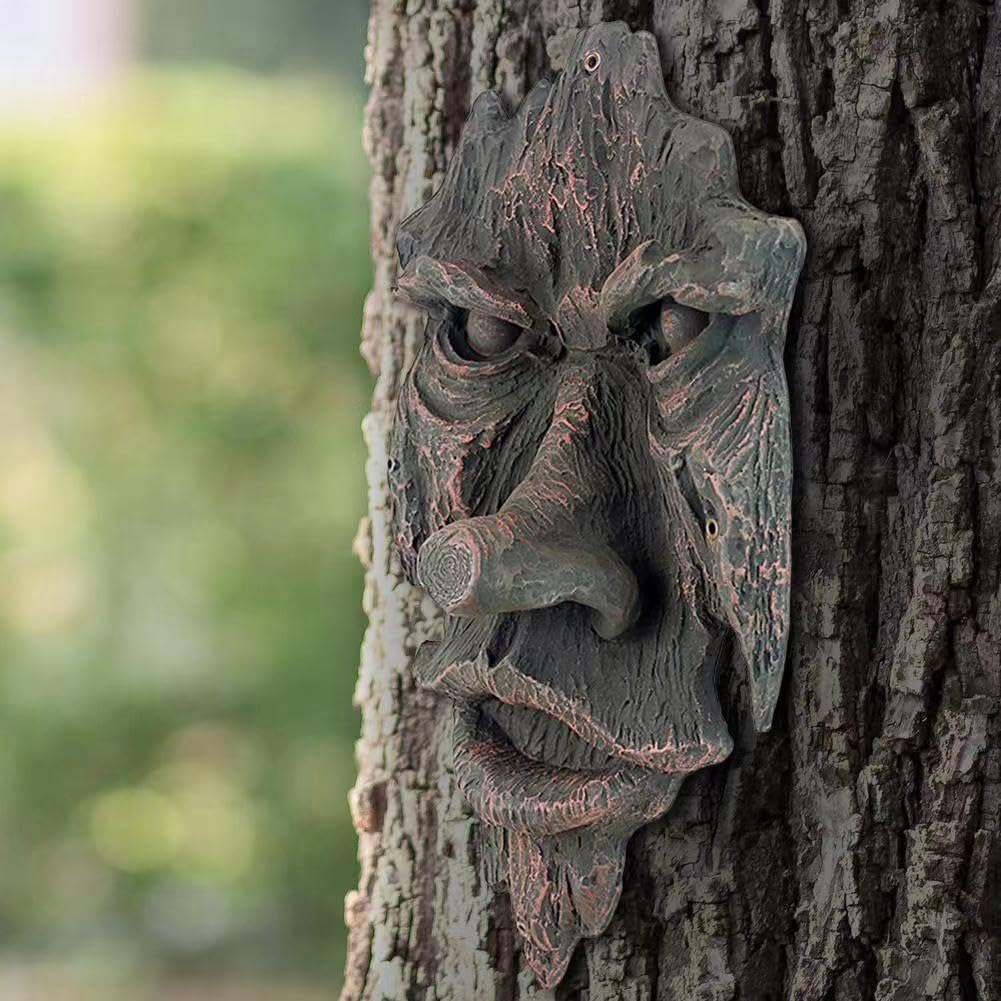 Decoración de caras de árbol al aire libre, características faciales falsas, decoración de patio, jardín, estatua de árbol, decoración de jardín,