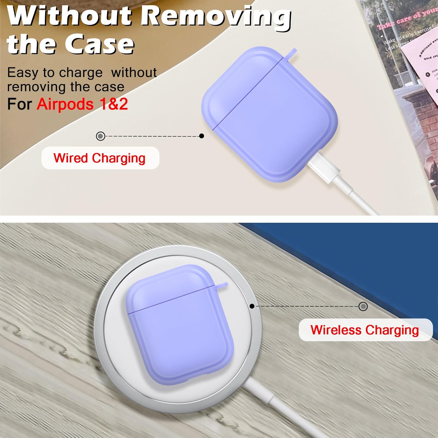 Bonita funda para AirPods 1 y 2 con llavero de corazón de mariposa brillante con purpurina, protección de cuerpo completo de silicona suave a prueba