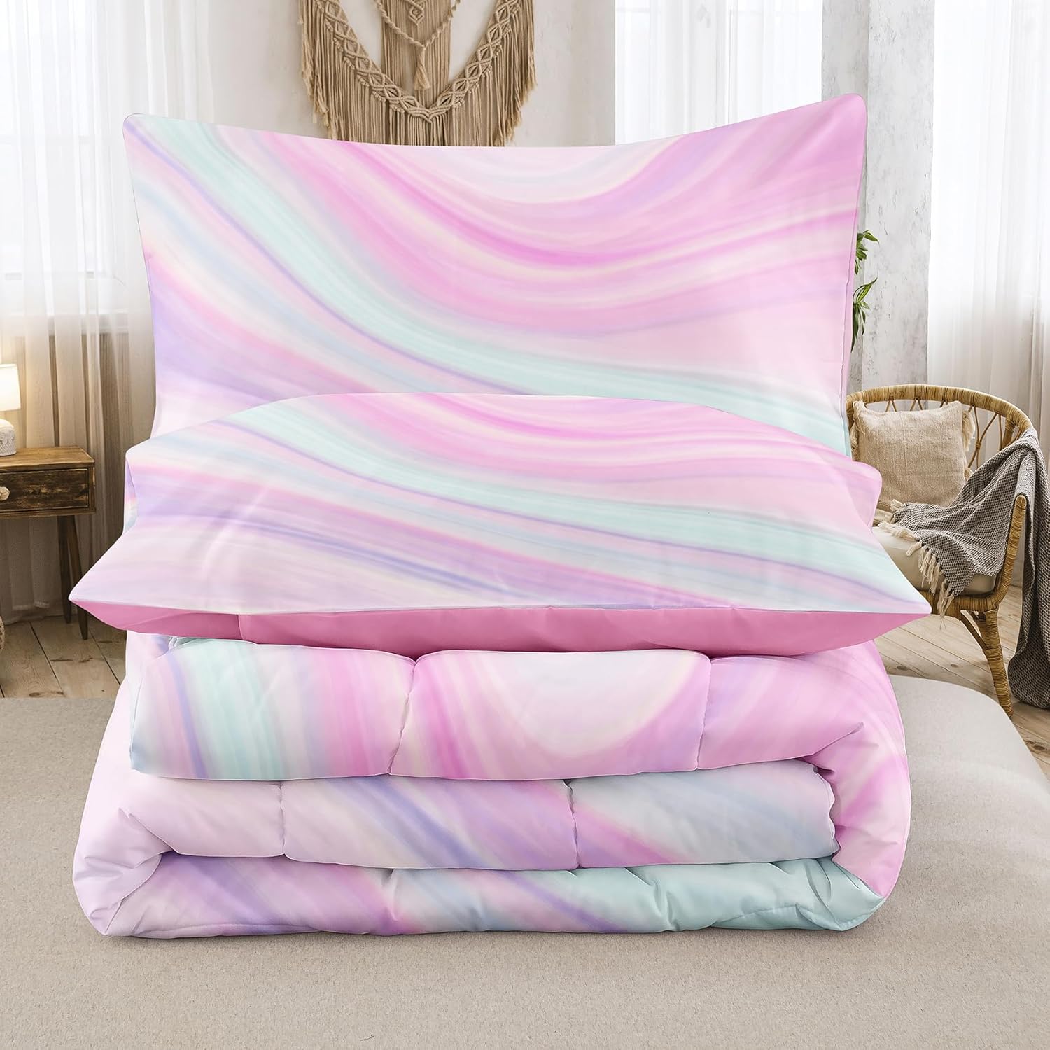 Tailor Shop Edredón para niñas tamaño matrimonial para niños, edredón de teñido anudado rosa para niñas, edredón rosa, ropa de cama azul y morado