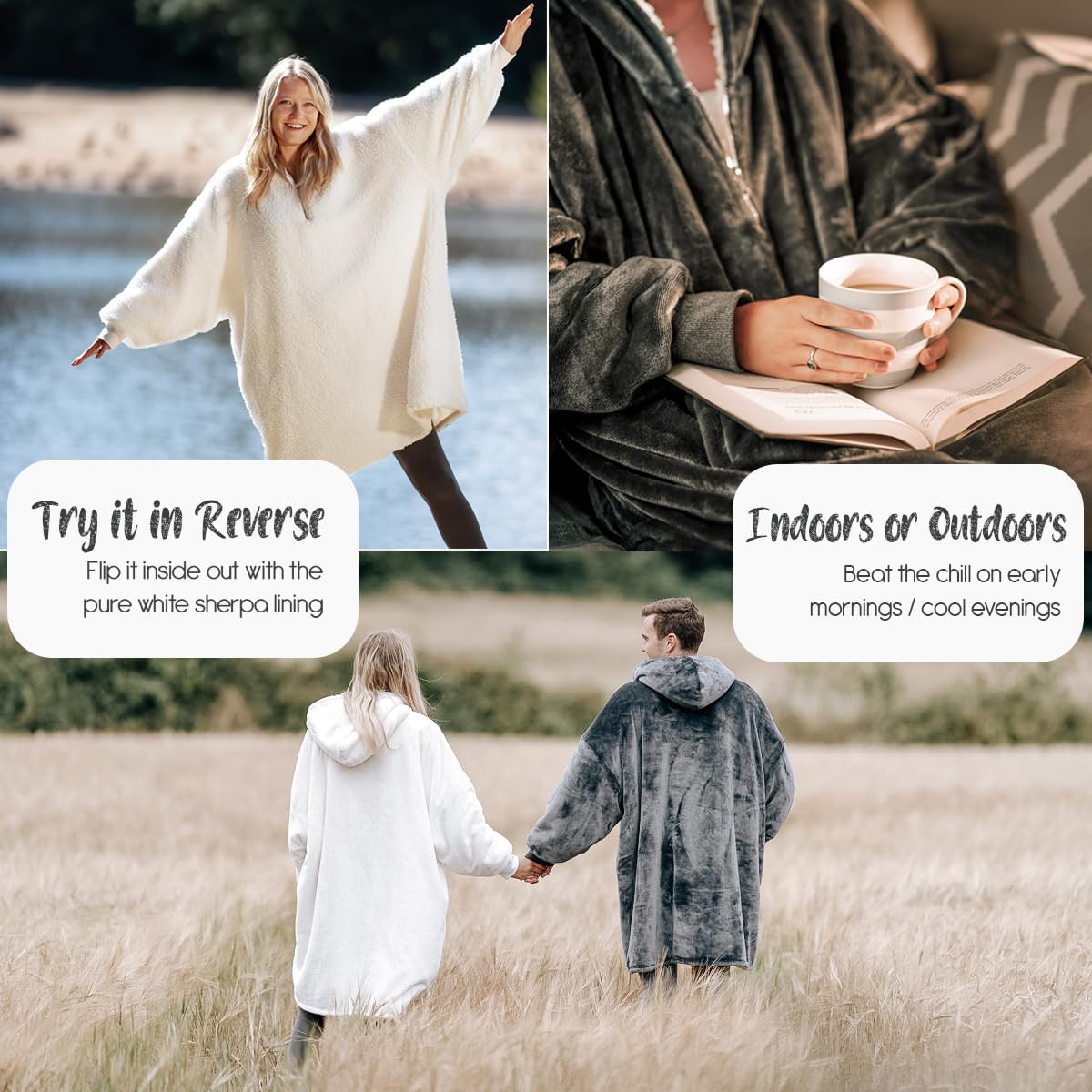 Trekki Sudadera con capucha de gran tamaño, manta con capucha para hombres y mujeres con cremallera, cómoda manta de forro polar con capucha para
