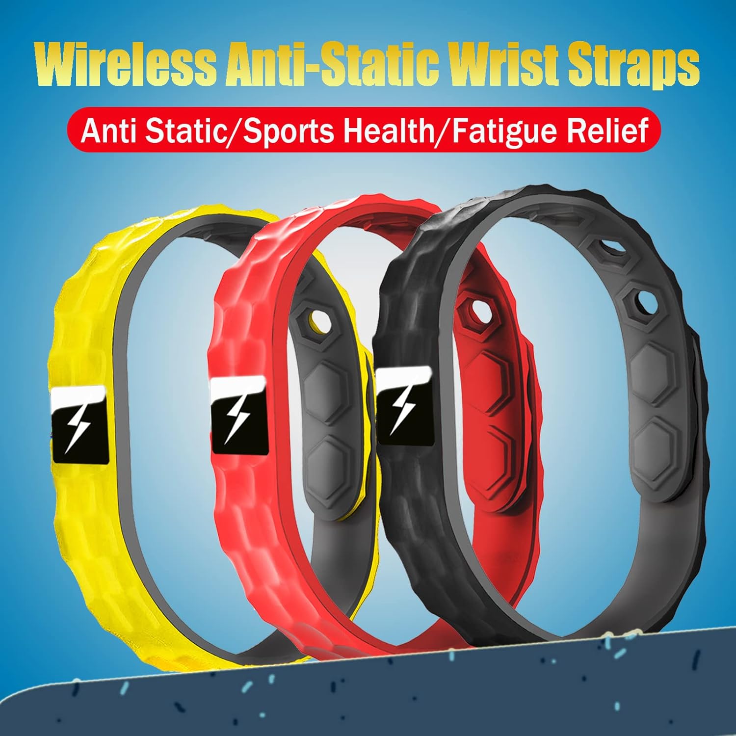 Anti Static Wristband, Black Sport Power Balance Silicone Bracelet, Anion Germanium Winter Electrostatic Removal Rubber Wrist Strap for Men Women