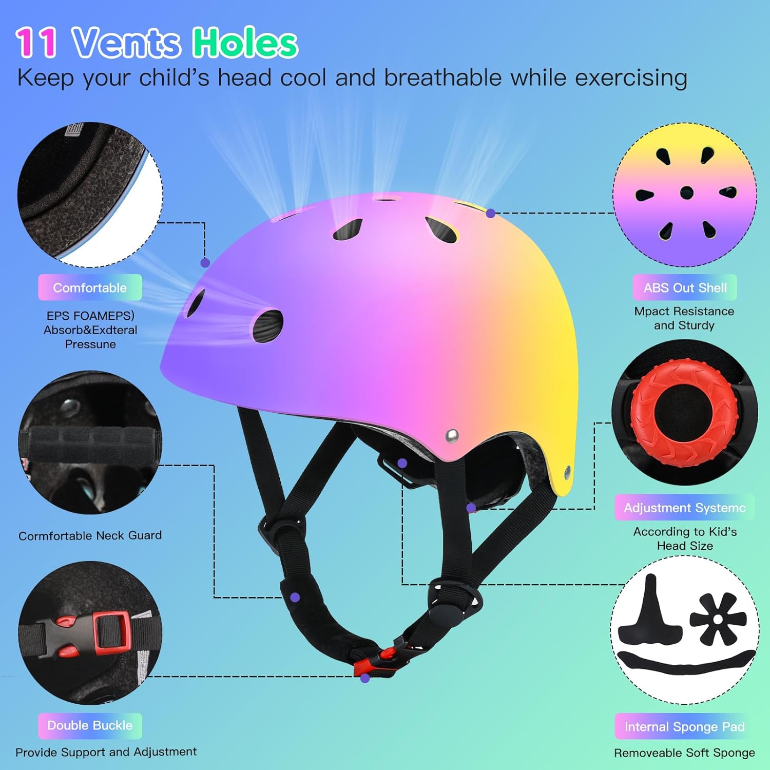 Wemfg Casco ajustable con degradado de color, para niños y niñas, casco de bicicleta para múltiples deportes, ciclismo, patinaje, bicicleta,