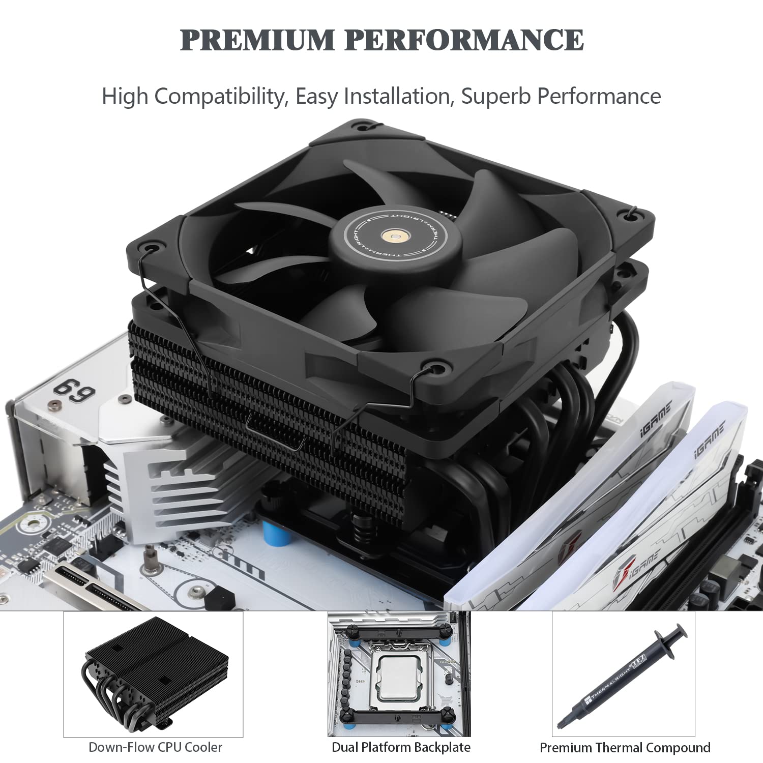 Thermalright Enfriador de aire para CPU SI-100, tubos de calor de 6 × 0.236 in, enfriador de CPU silencioso TL-E12B PWM con rodamiento S-FDB V2.0,