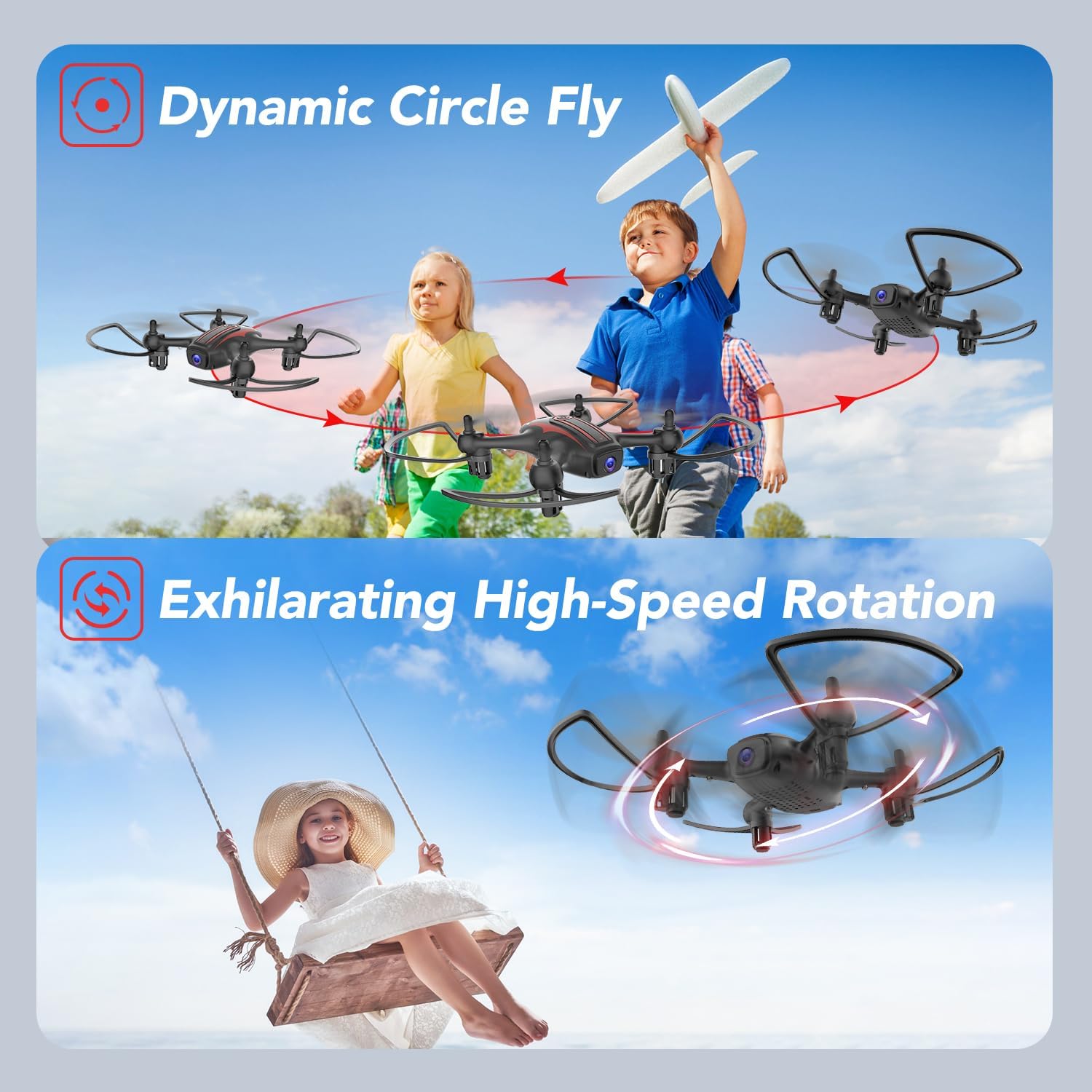 Elukiko Dron con cámara para adultos y niños, 1080P HD FPV WIFI Mini Drones, RC Quadcopter Helicóptero con 2 baterías, tiro para llevar, rotación de