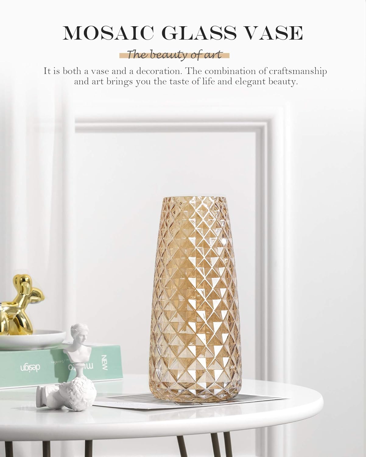 Jarrón de cristal con revestimiento de rejilla, florero transparente decorativo, para la oficina en casa, boda, fiesta de vacaciones y decoración de