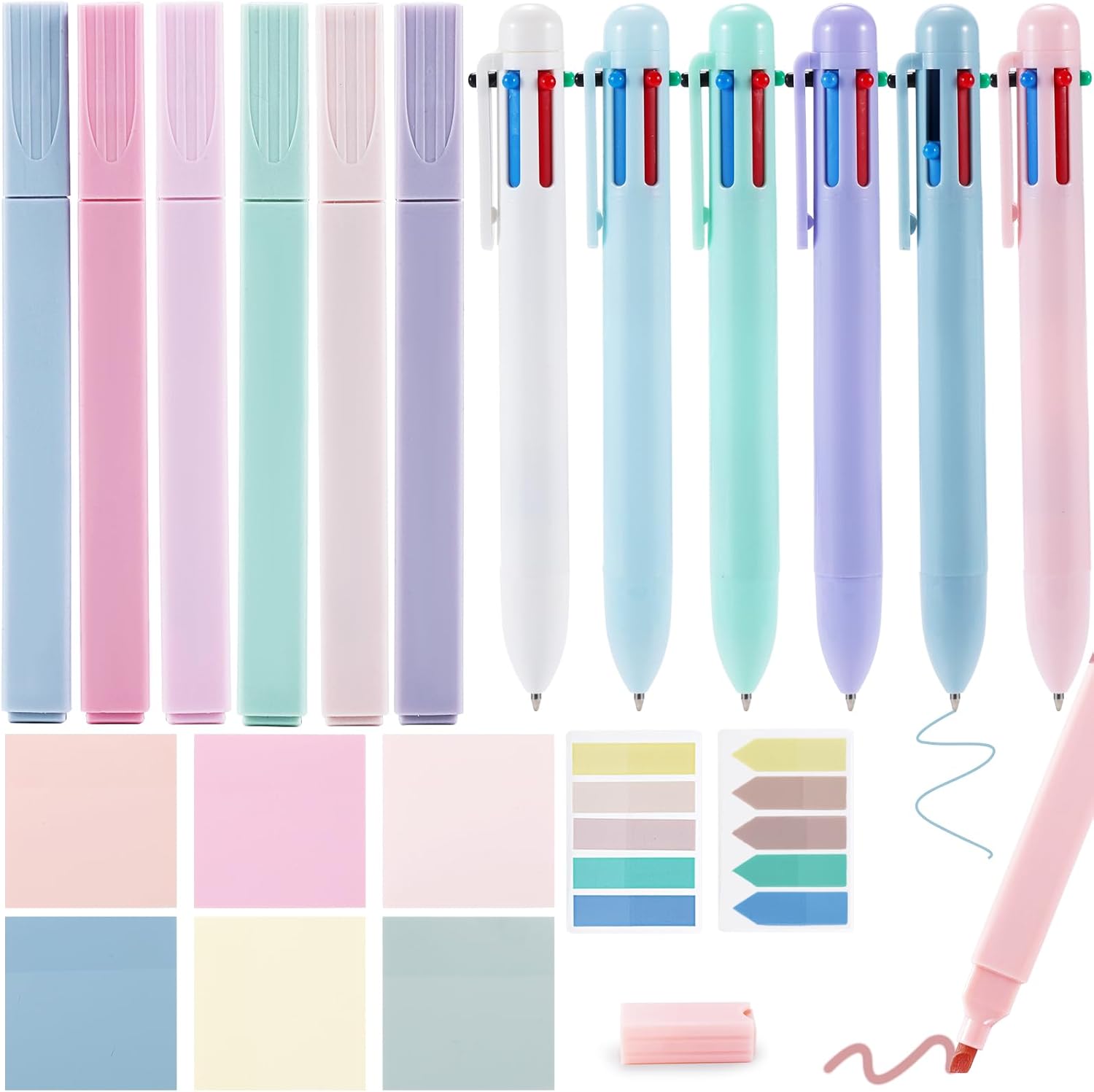 20 rotuladores multicolor y de la Biblia con notas adhesivas transparentes 6 en 1, bolígrafos de colores surtidos, cuadrados, transparentes, con