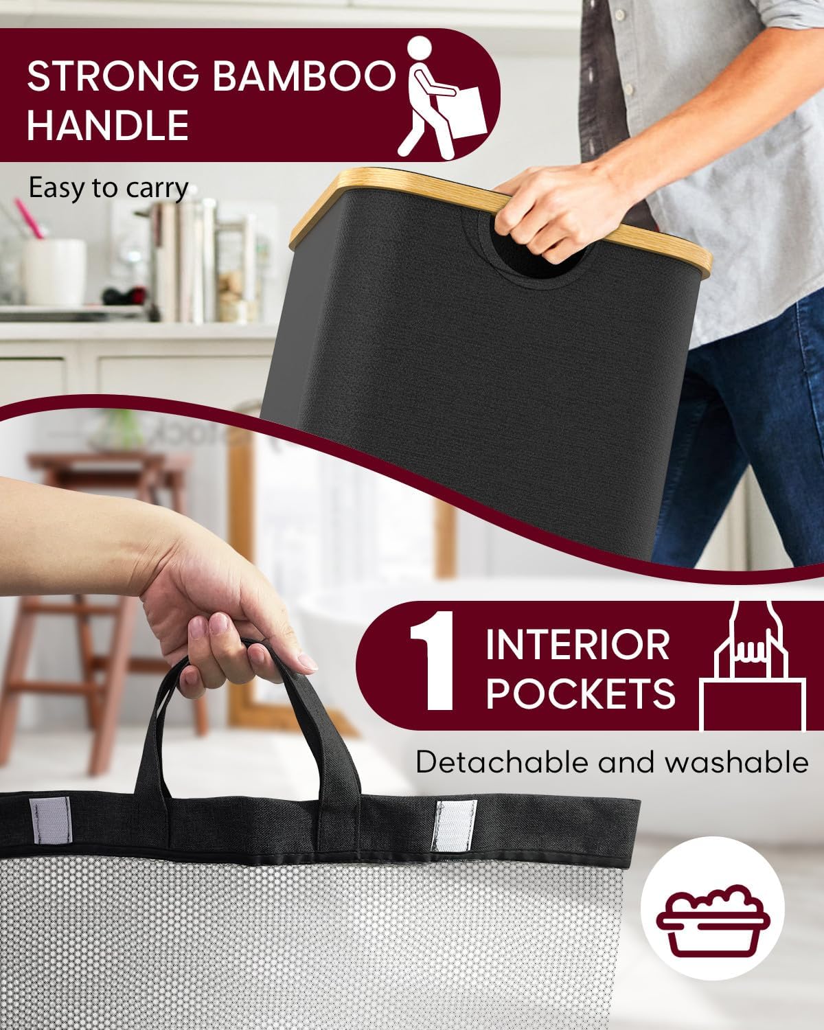 Cesta de lavandería con tapa  Cesta grande para ropa sucia, cesta de ropa sucia, plegable y ahorra espacio (negro)