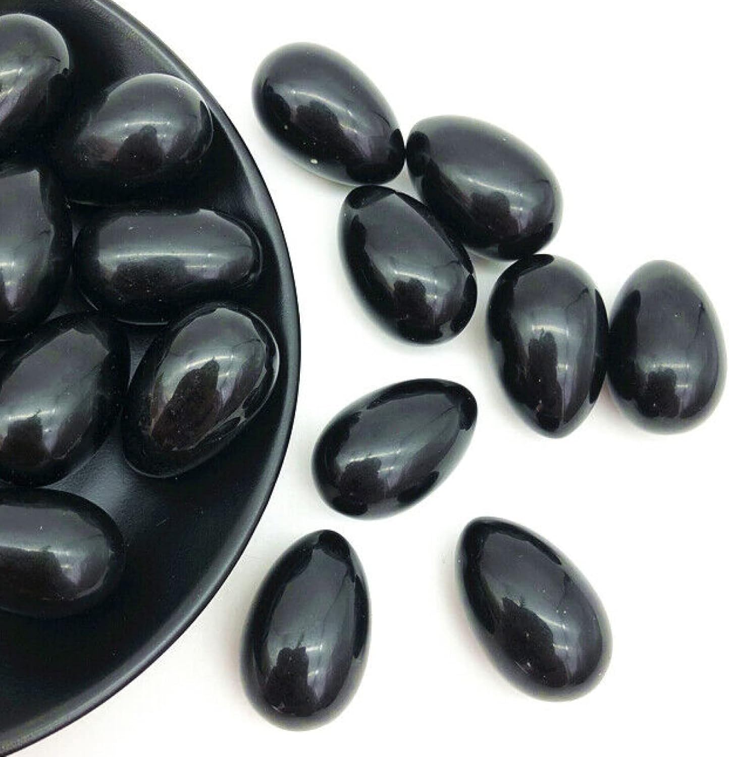 Huevos de piedras preciosas de cristal, piedra de cristal natural de obsidiana negra en forma de huevo de terapia de masaje de chakras, curación de
