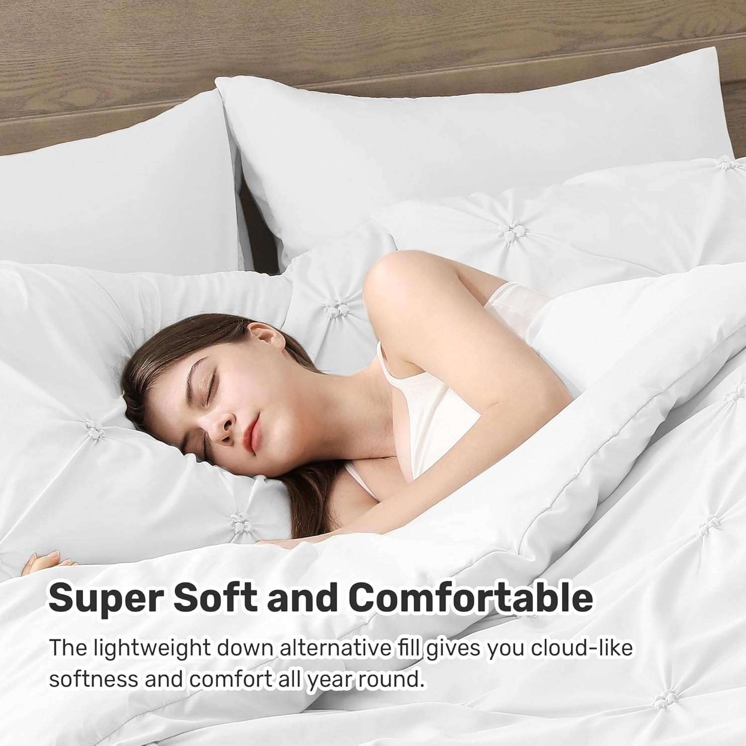 Juego de edredón tamaño King color blanco, juego de ropa de cama alternativo suave y esponjoso para todas las estaciones, juego de cama plisado de 3