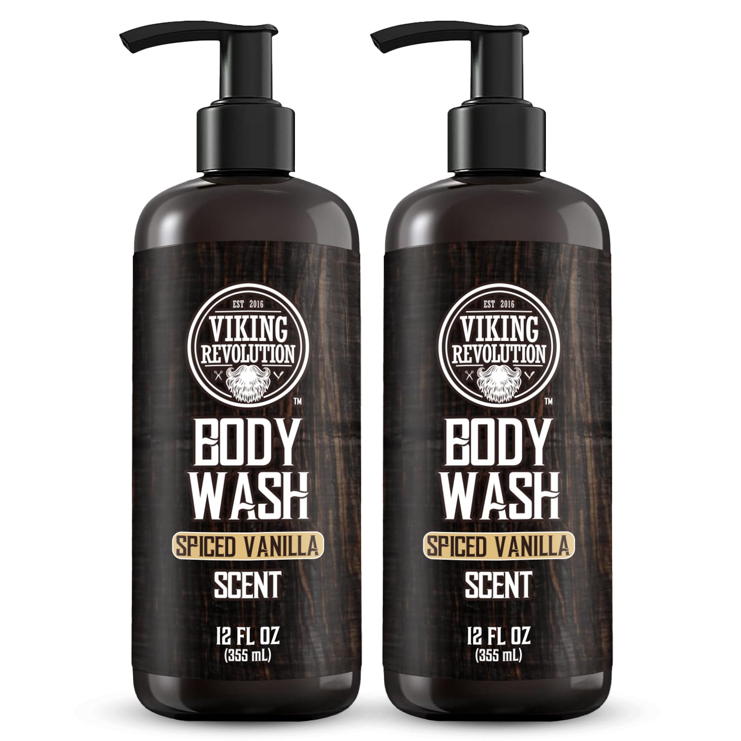 Viking Revolution Gel de baño para hombre, Spiced Vanilla – Gel de baño natural para hombres con vitamina E y aceite de romero, gel de ducha para