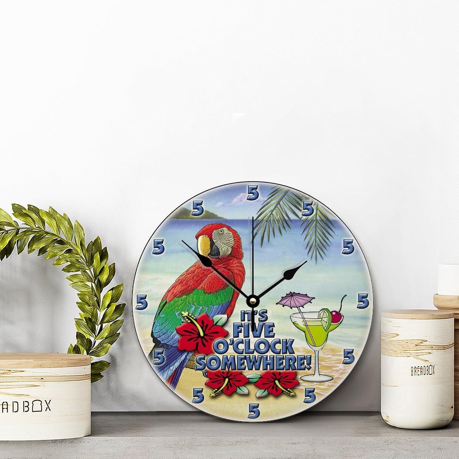 ArogGeld Reloj tropical en algún lugar de madera, reloj de pared de madera, funciona con pilas, 12 pulgadas, sin tictac, moderno, para sala de