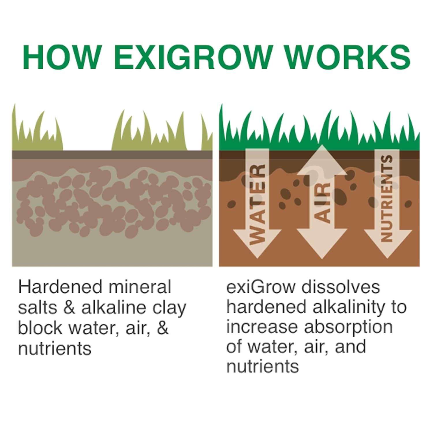 ExiGrow – Tratamiento alcalino para suelos – Acondicionador de suelo – Suavizante de suelo – Aireación líquida – 1 galón – Cada onza trata hasta