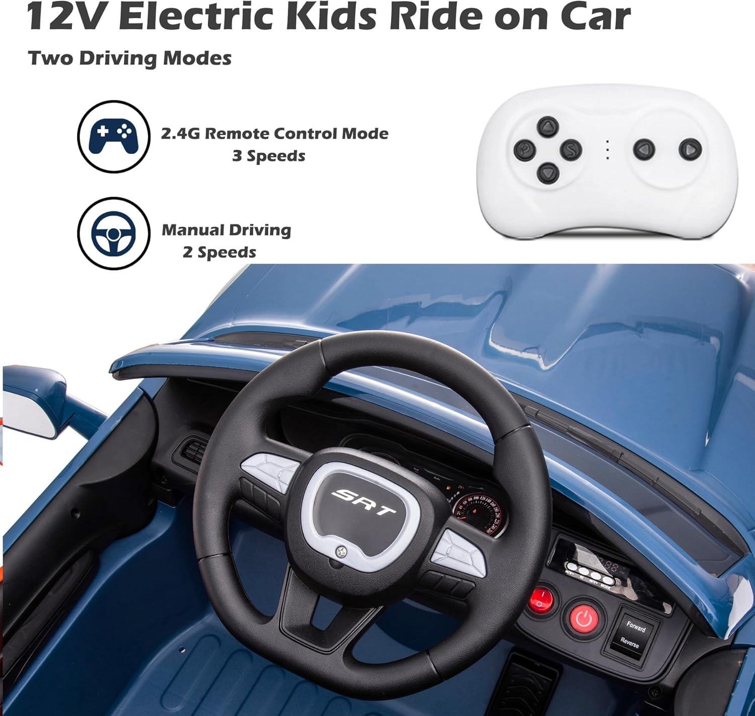 Vehículo eléctrico Dodge Challenger con control remoto de 12 V con licencia para niños, vehículos motorizados para niños, vehículo eléctrico de