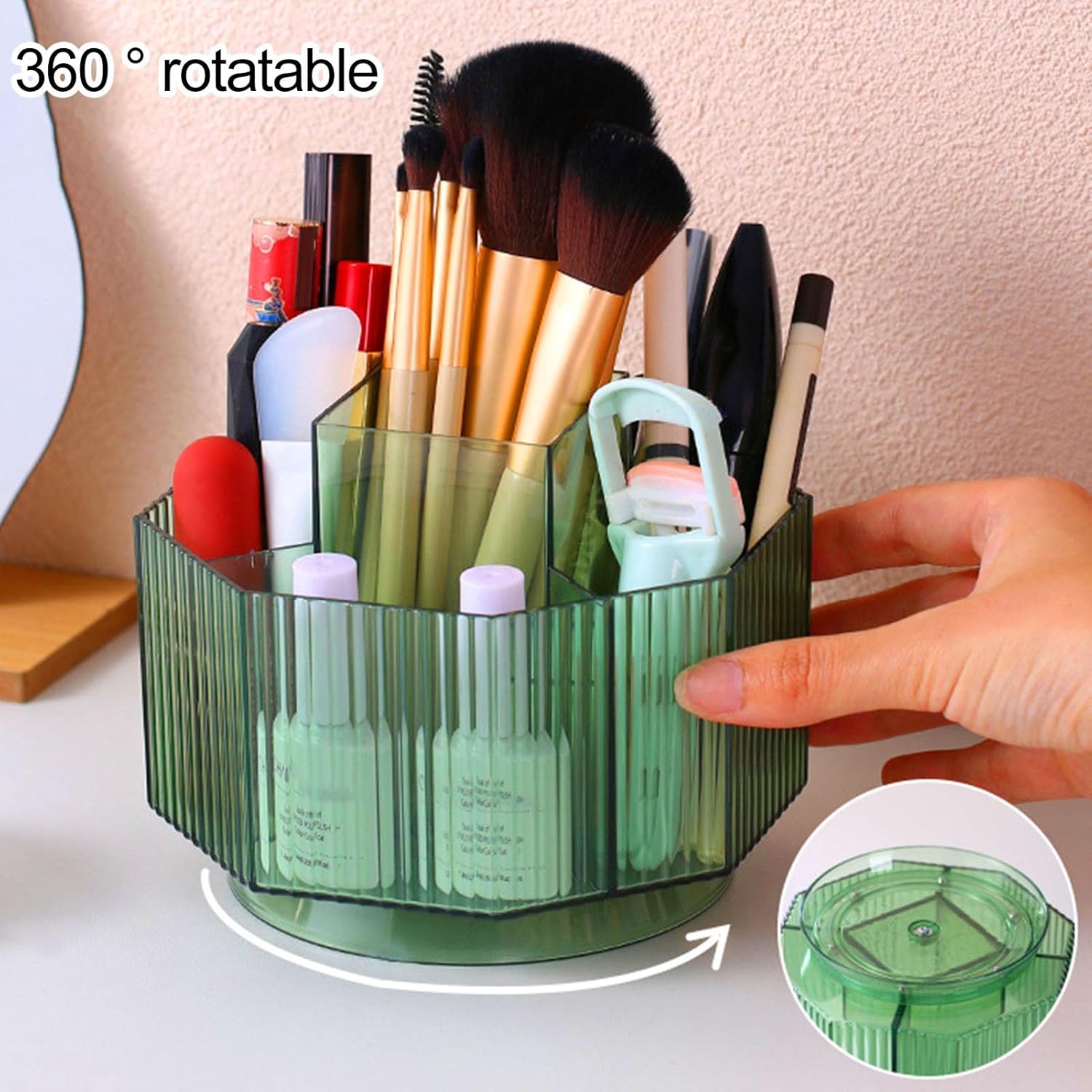 YESBAY Organizador de brochas de maquillaje, caja de almacenamiento de cosméticos, rotación de 360 grados, soporte para brochas de maquillaje,