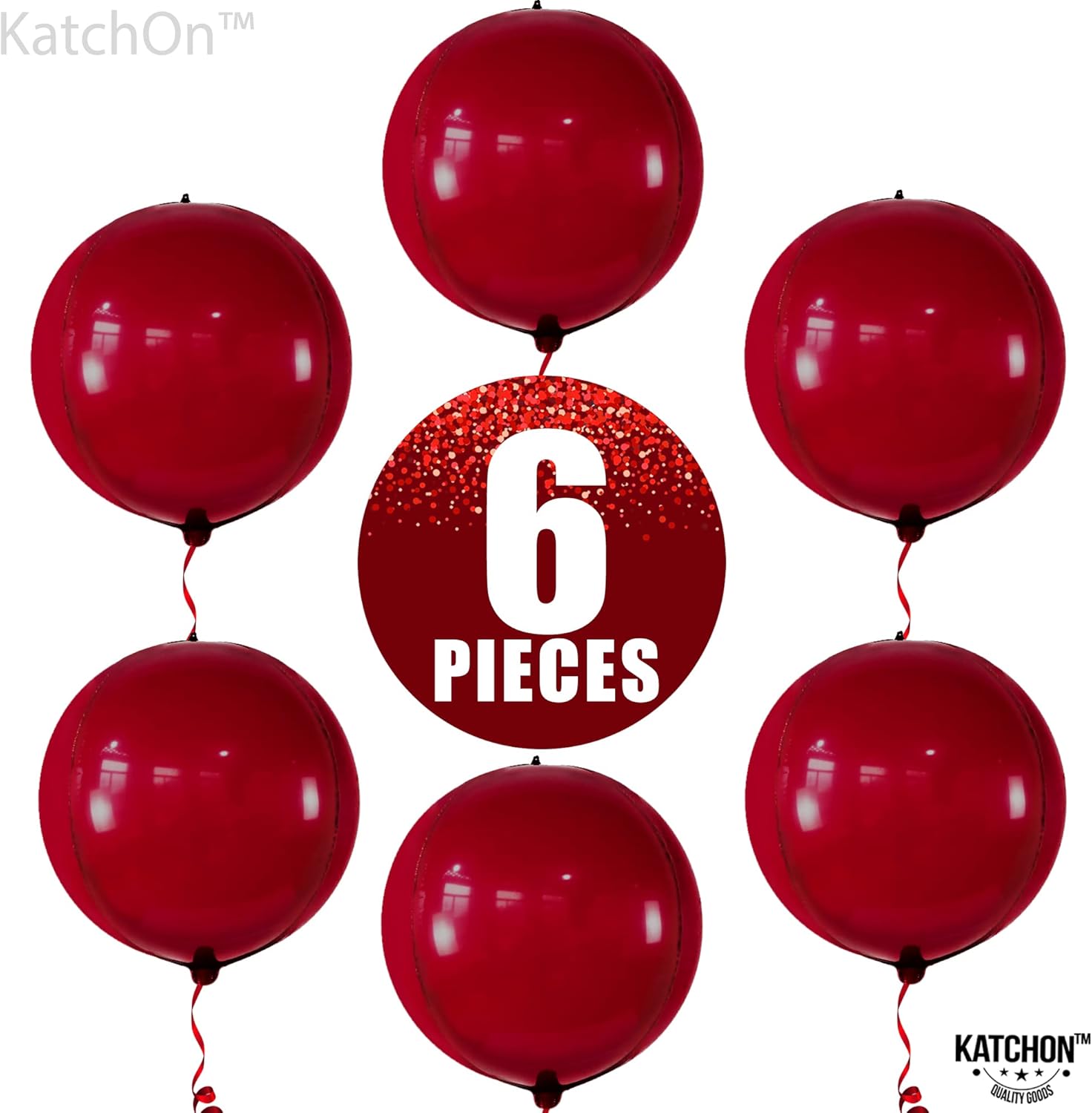 KatchOn, Globos rojos grandes de Mylar de 22 pulgadas, paquete de 6, globos rojos rubí, globos rojos metálicos para decoraciones de cumpleaños