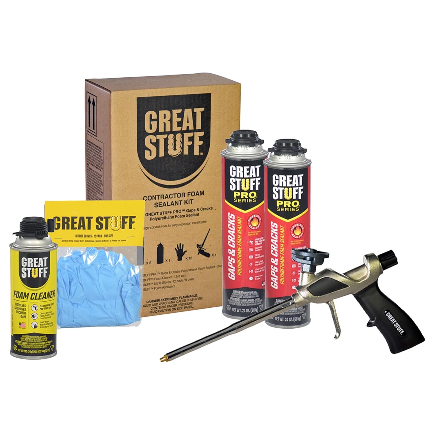 Great Stuff – Kit de sellador de espuma, Great Stuff Pro Gaps and Griacks de 24 onzas, gran pistola de espuma, gran limpiador de pistola de cosas de