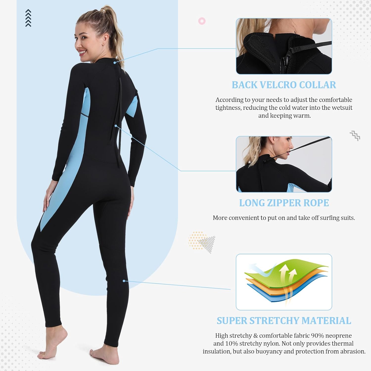 Yukvra Full Body Mens Women Wetsuit Long Sleeves Wet Suit 3mm Neoprene Jumpsuit for Diving Snorkeling Kayaking Surfing Water Sports