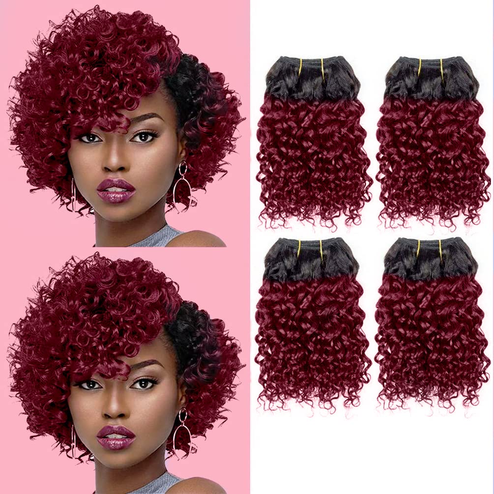 Paquetes de cabello humano rizado, paquetes de cabello humano rizado, 4 paquetes de cabello humano virgen brasileño 1B99J, 1.76 ozpaquete (8, 1B 99J)
