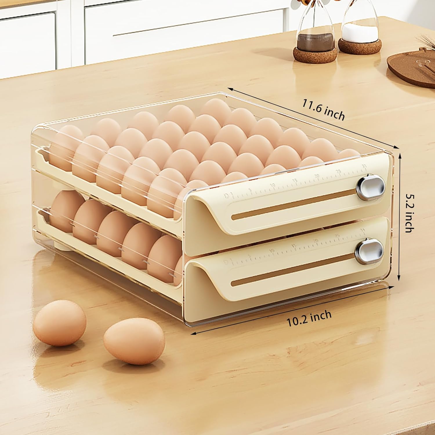 Soporte para 40 huevos para refrigerador, contenedor de huevos para refrigerador, contenedor de almacenamiento de huevos, bandejas de huevos de 2